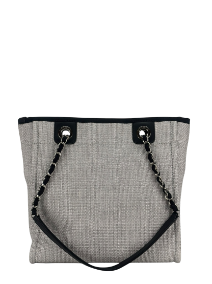 CHANEL - Black Grey Deauville Tote PM Sliver Hardware
