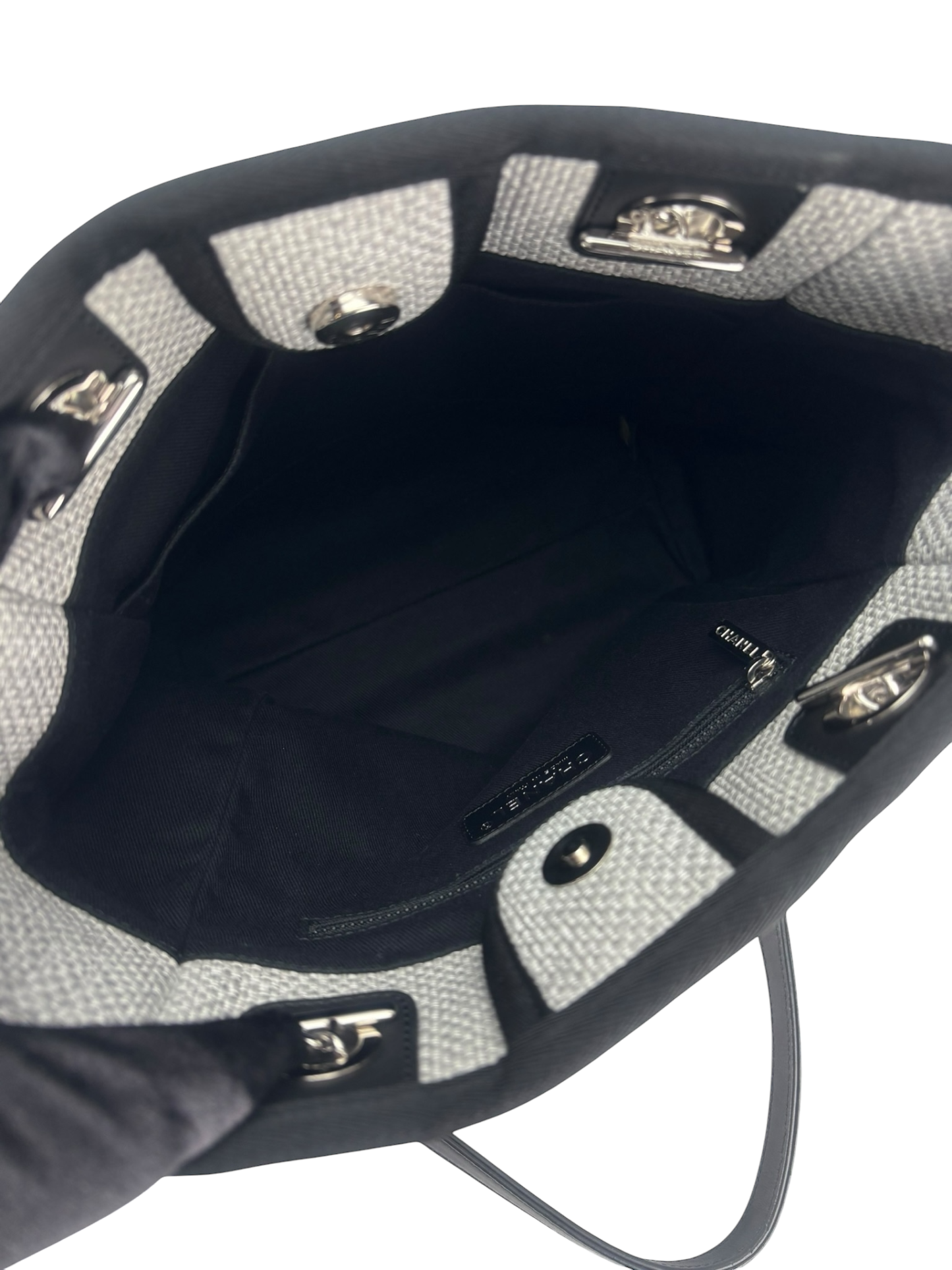 CHANEL - Black Grey Deauville Tote PM Sliver Hardware