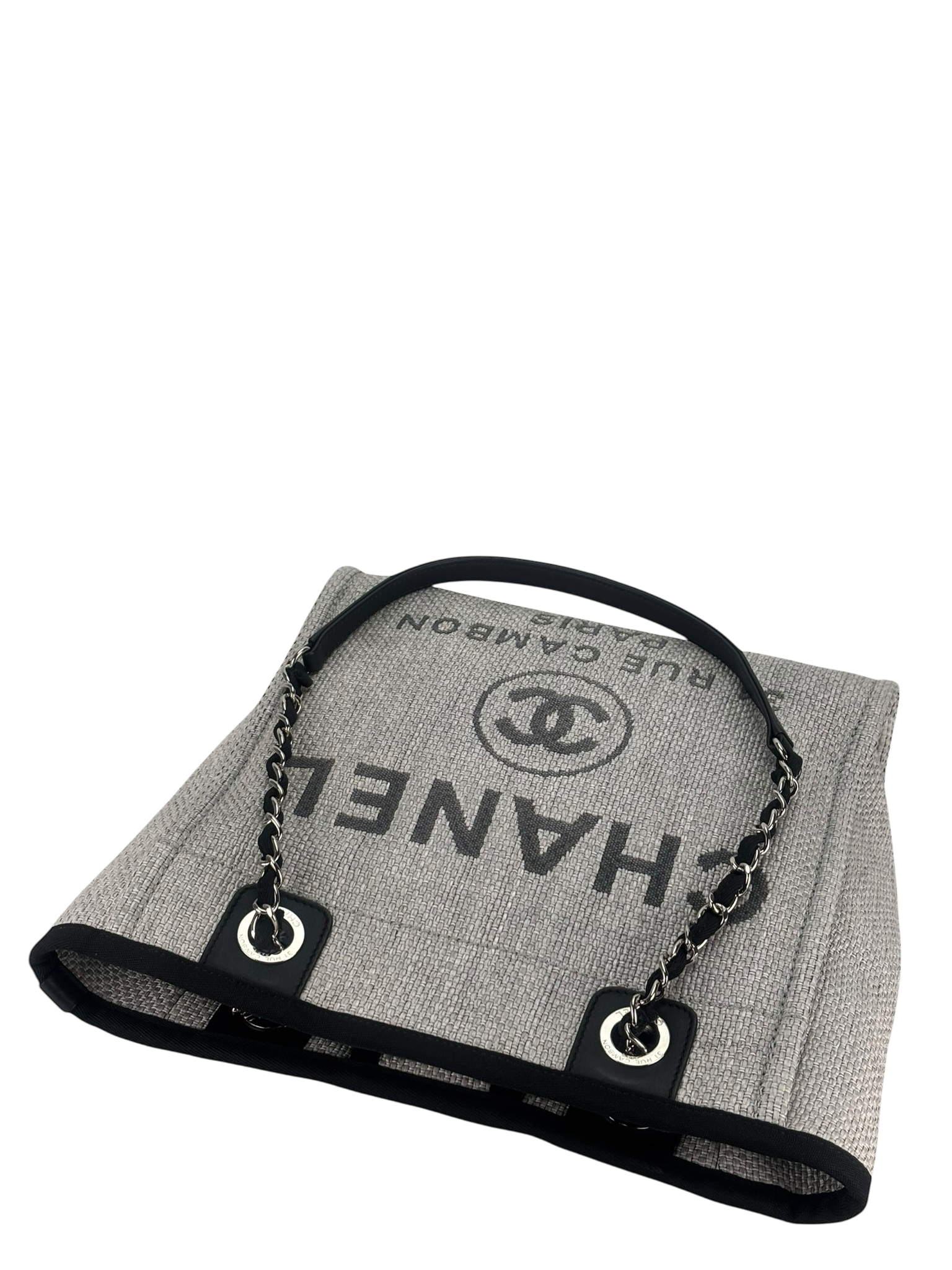 CHANEL - Black Grey Deauville Tote PM Sliver Hardware