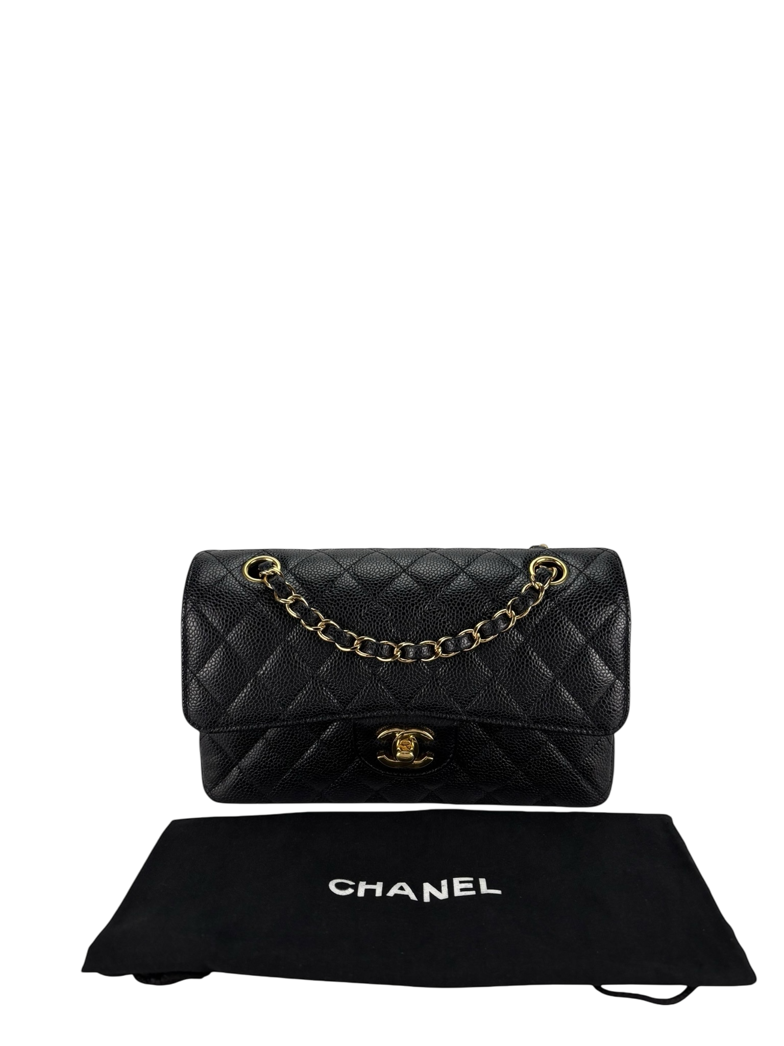 CHANEL - Small Classic Double Flap Bag Black Caviar Gold Hardware (CF23)