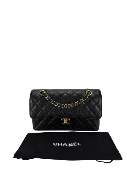 CHANEL - Small Classic Double Flap Bag Black Caviar Gold Hardware (CF23)