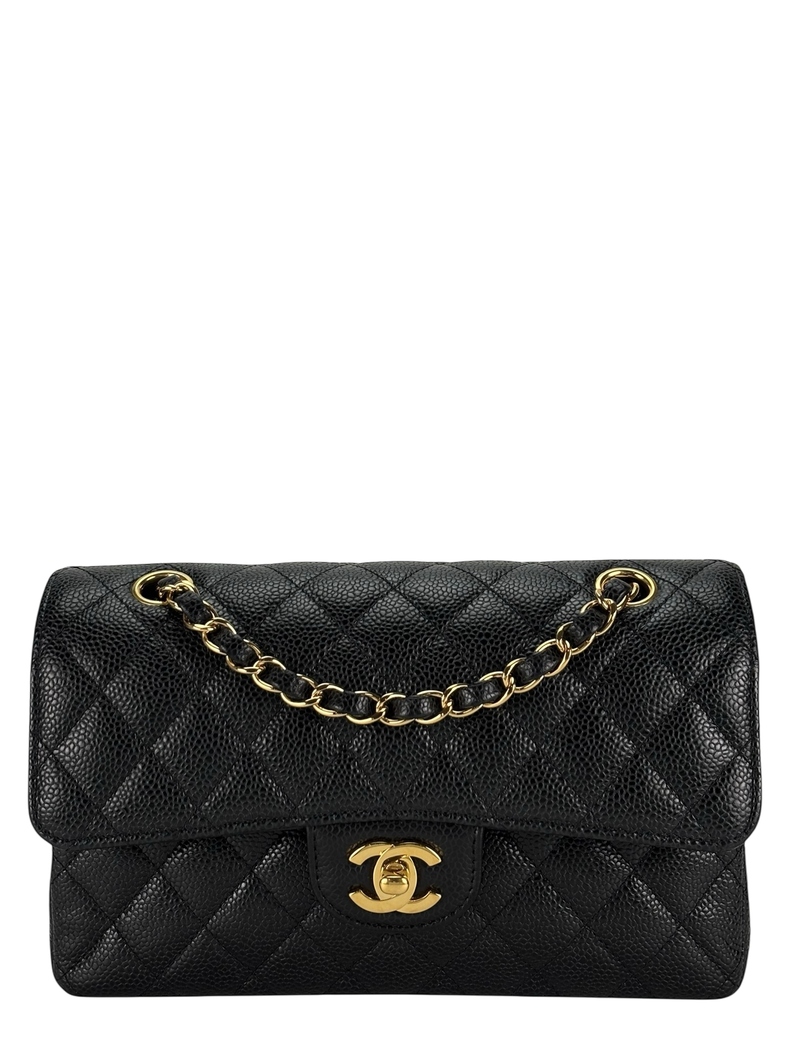 CHANEL - Small Classic Double Flap Bag Black Caviar Gold Hardware (CF23)
