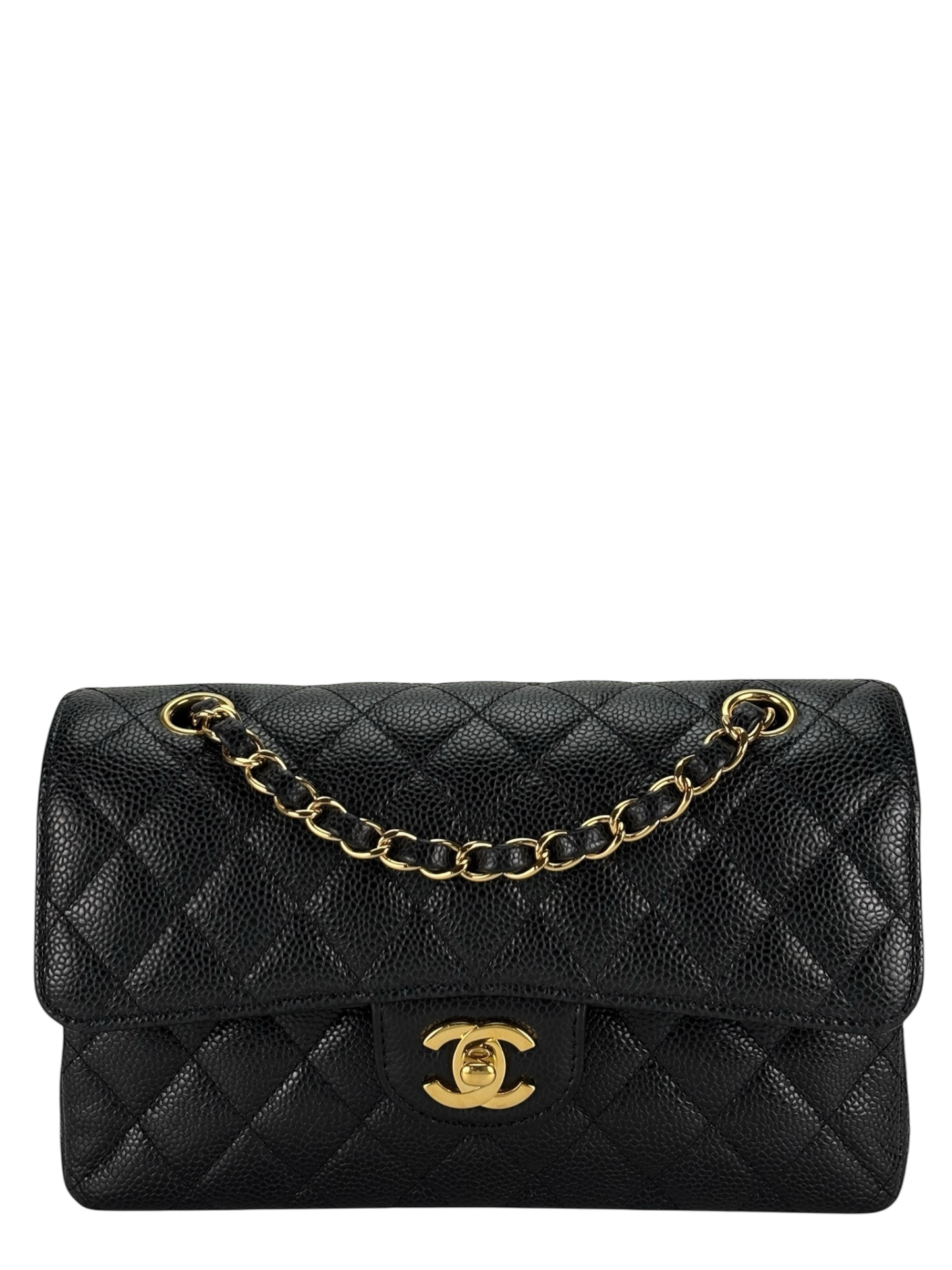 CHANEL - Small Classic Double Flap Bag Black Caviar Gold Hardware (CF23)