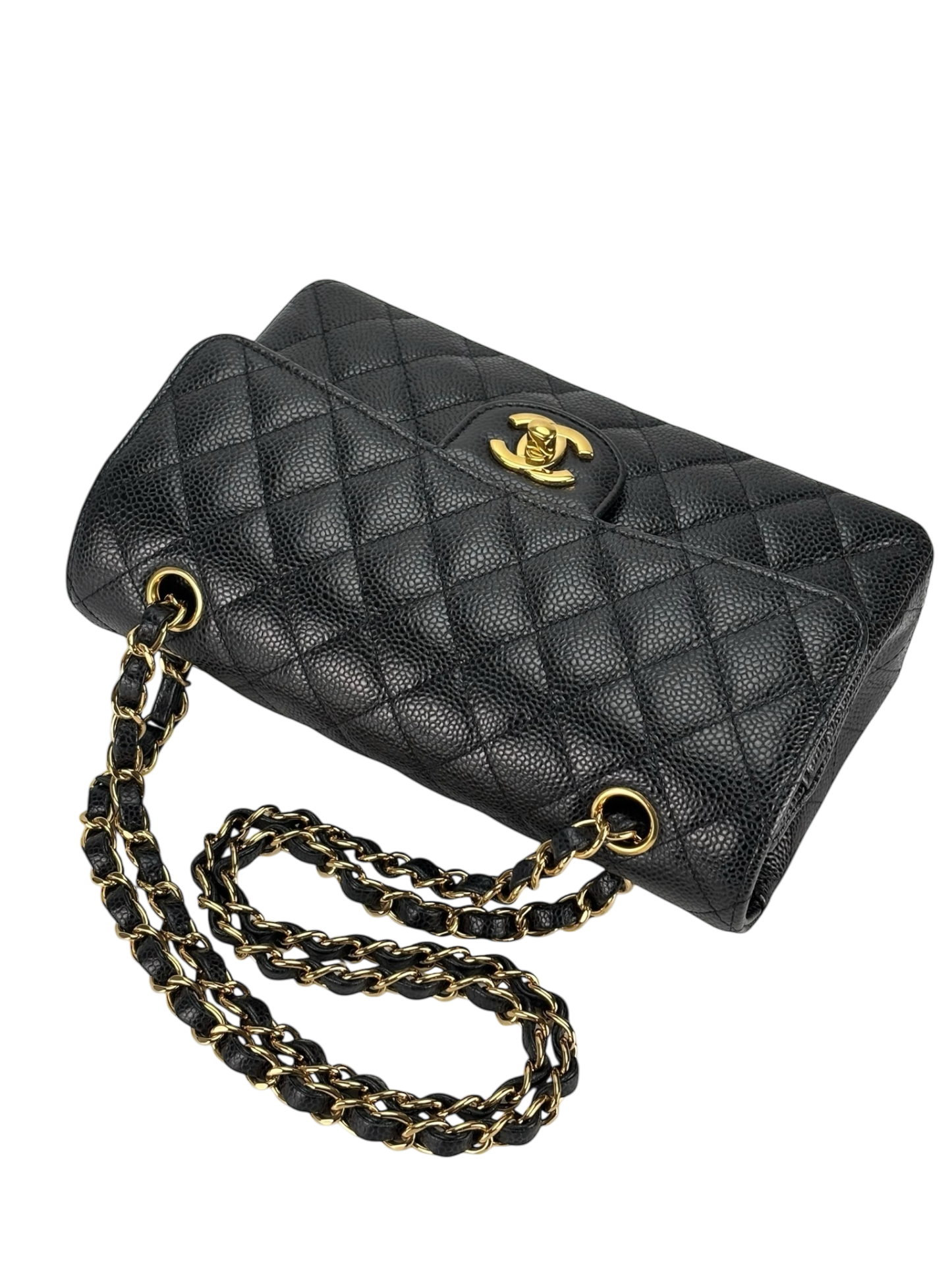 CHANEL - Small Classic Double Flap Bag Black Caviar Gold Hardware (CF23)