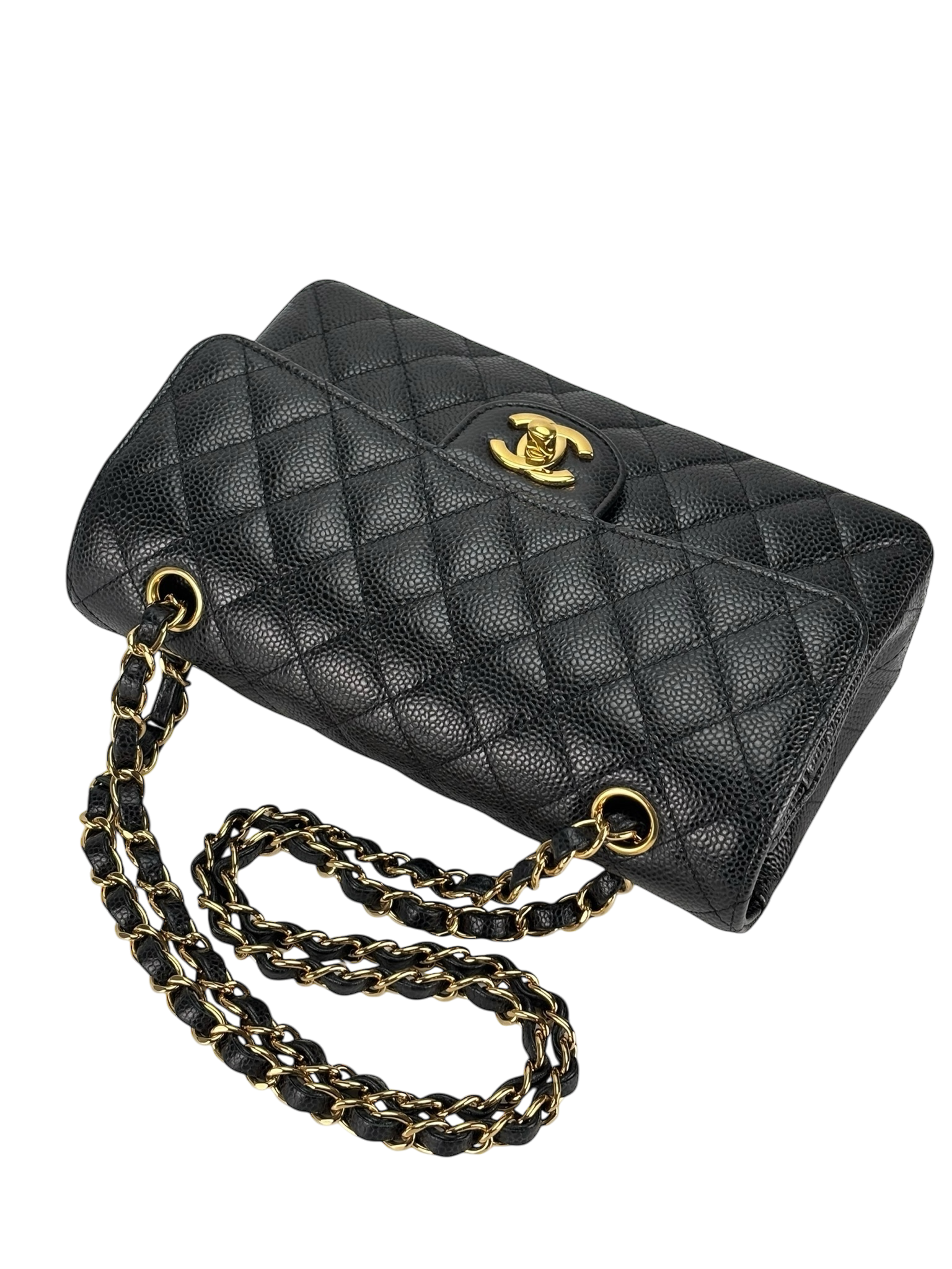 CHANEL - Small Classic Double Flap Bag Black Caviar Gold Hardware (CF23)
