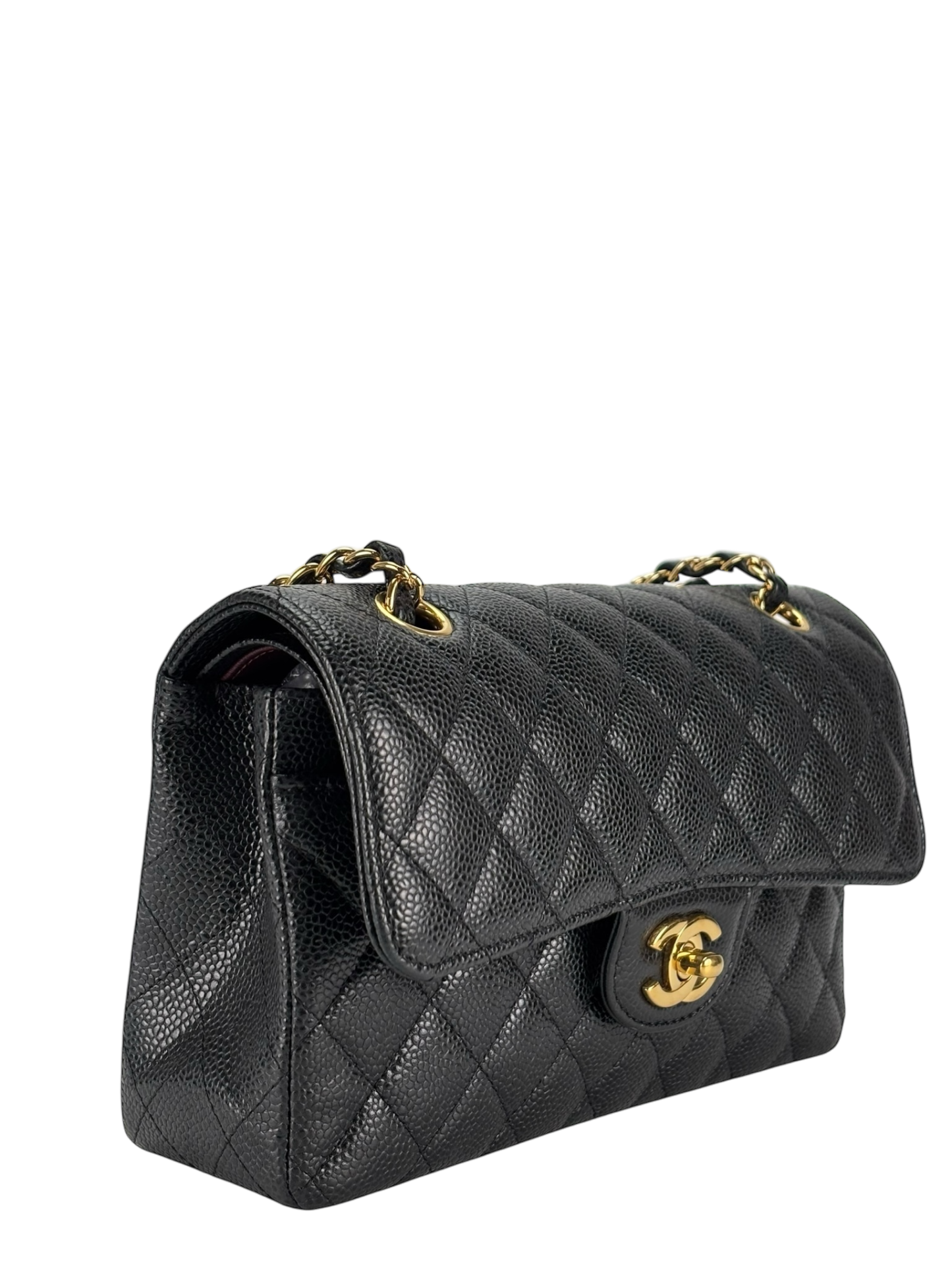 CHANEL - Small Classic Double Flap Bag Black Caviar Gold Hardware (CF23)
