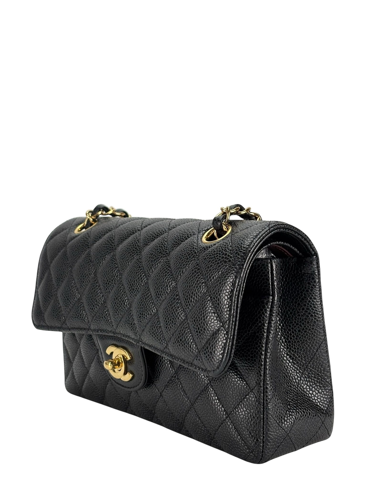 CHANEL - Small Classic Double Flap Bag Black Caviar Gold Hardware (CF23)