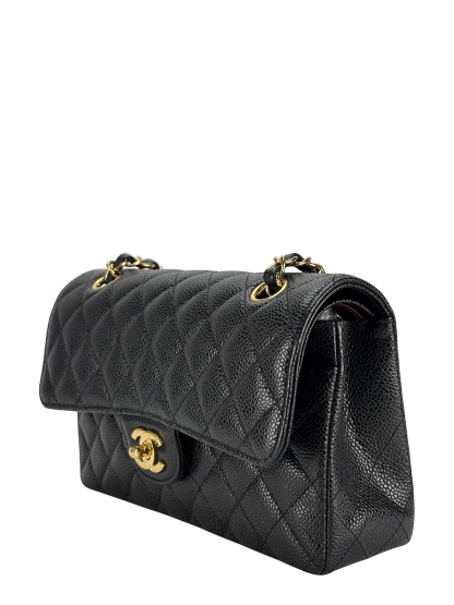 CHANEL - Small Classic Double Flap Bag Black Caviar Gold Hardware (CF23)