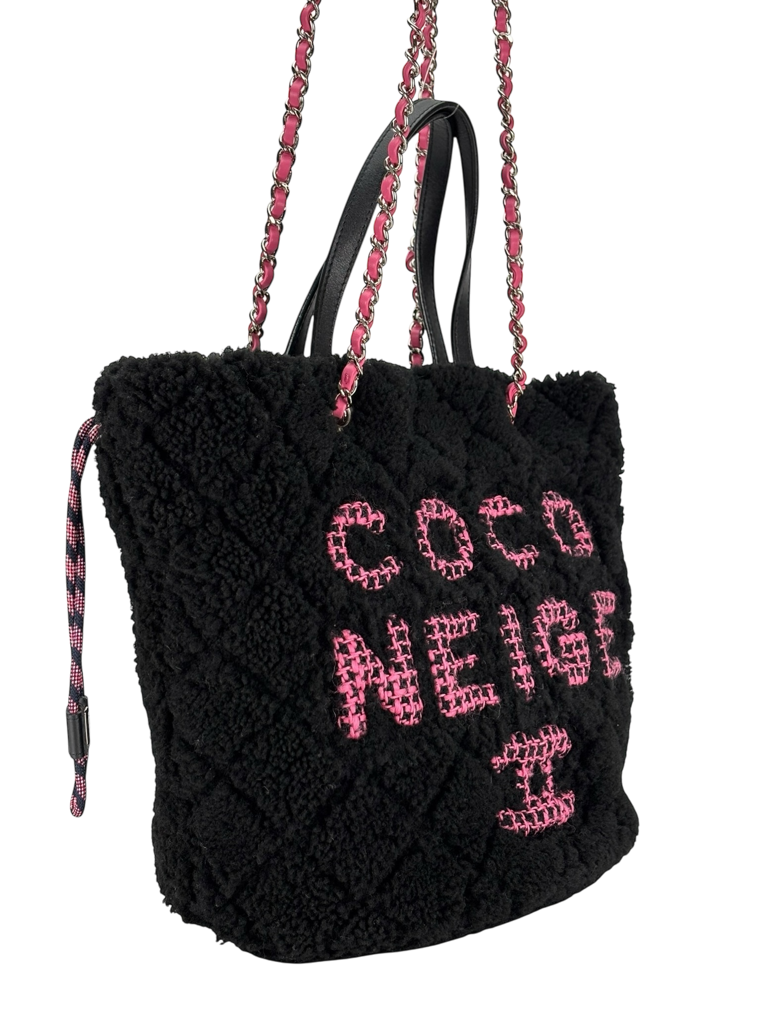 CHANEL - Black Coco Neige Quilted Shearling Tote