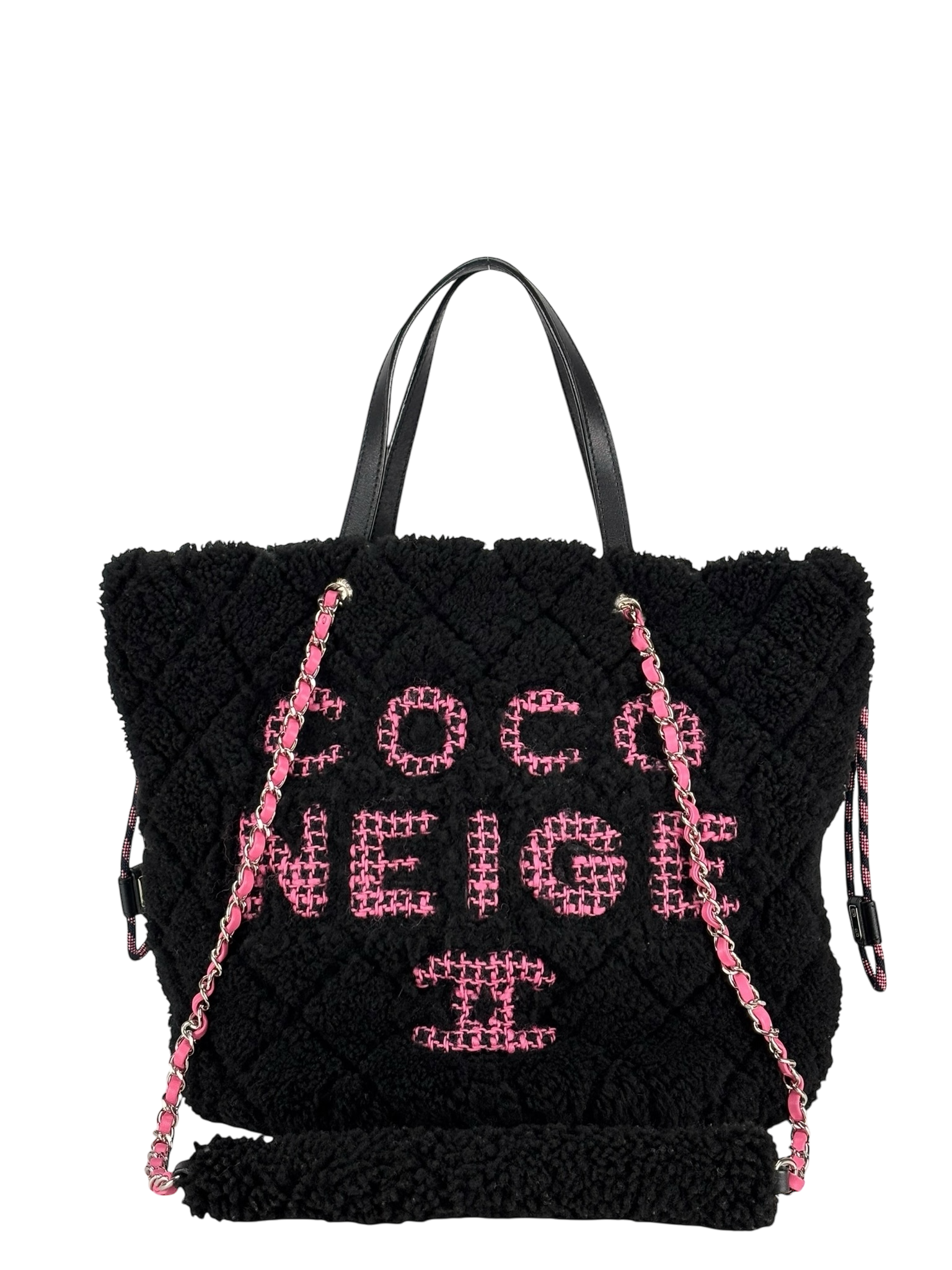 CHANEL - Black Coco Neige Quilted Shearling Tote