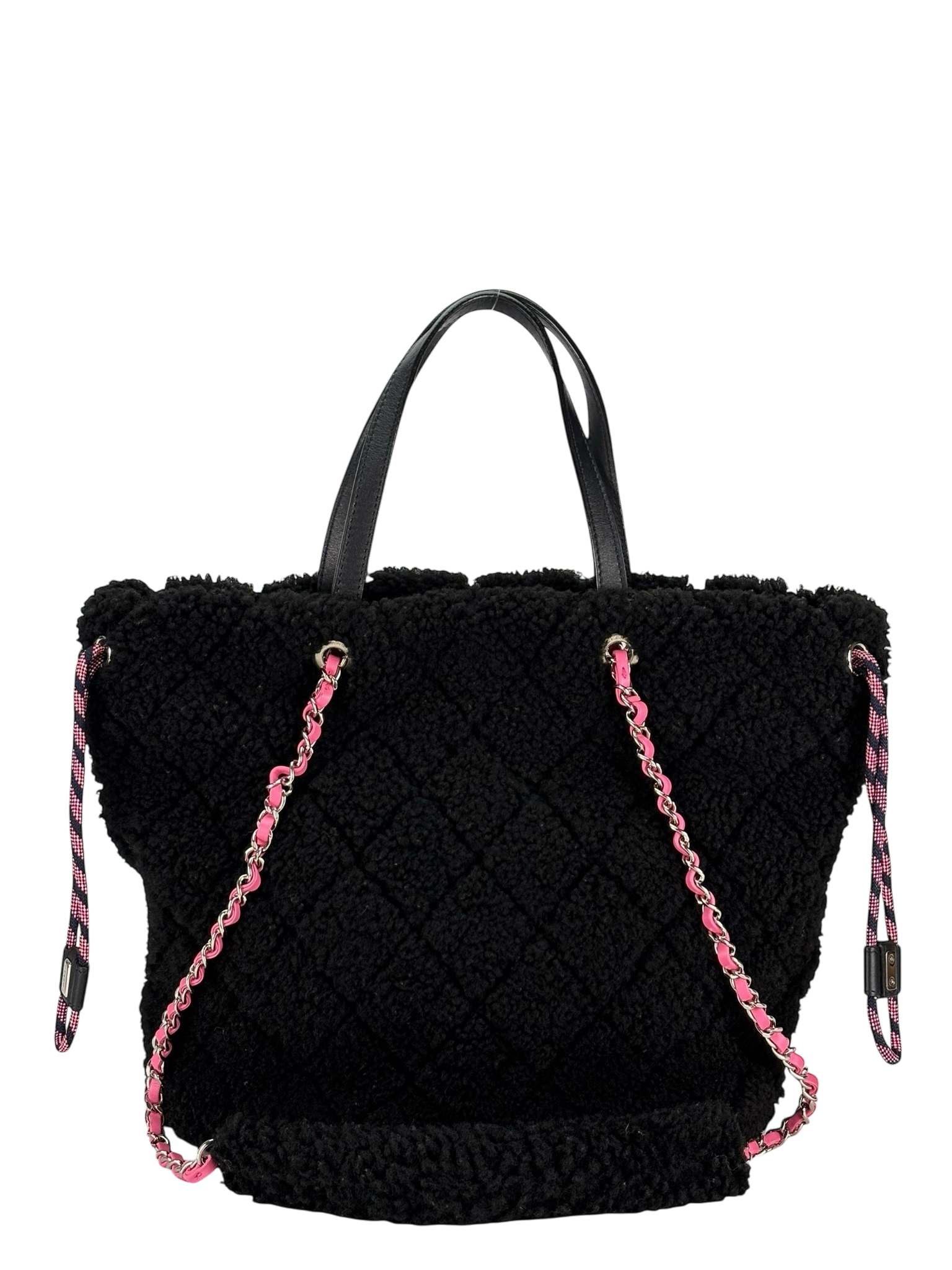 CHANEL - Black Coco Neige Quilted Shearling Tote