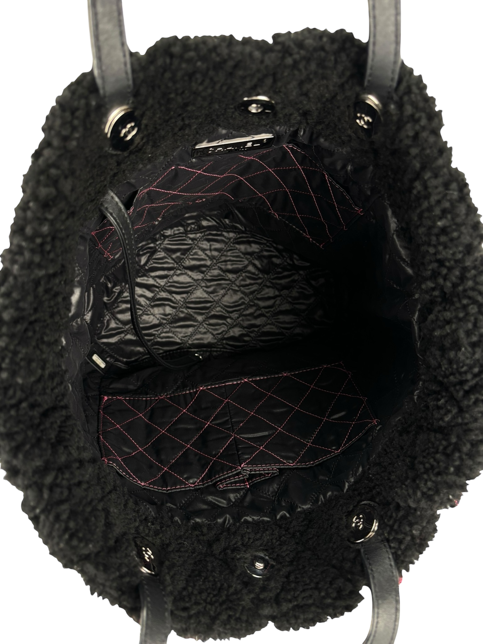 CHANEL - Black Coco Neige Quilted Shearling Tote