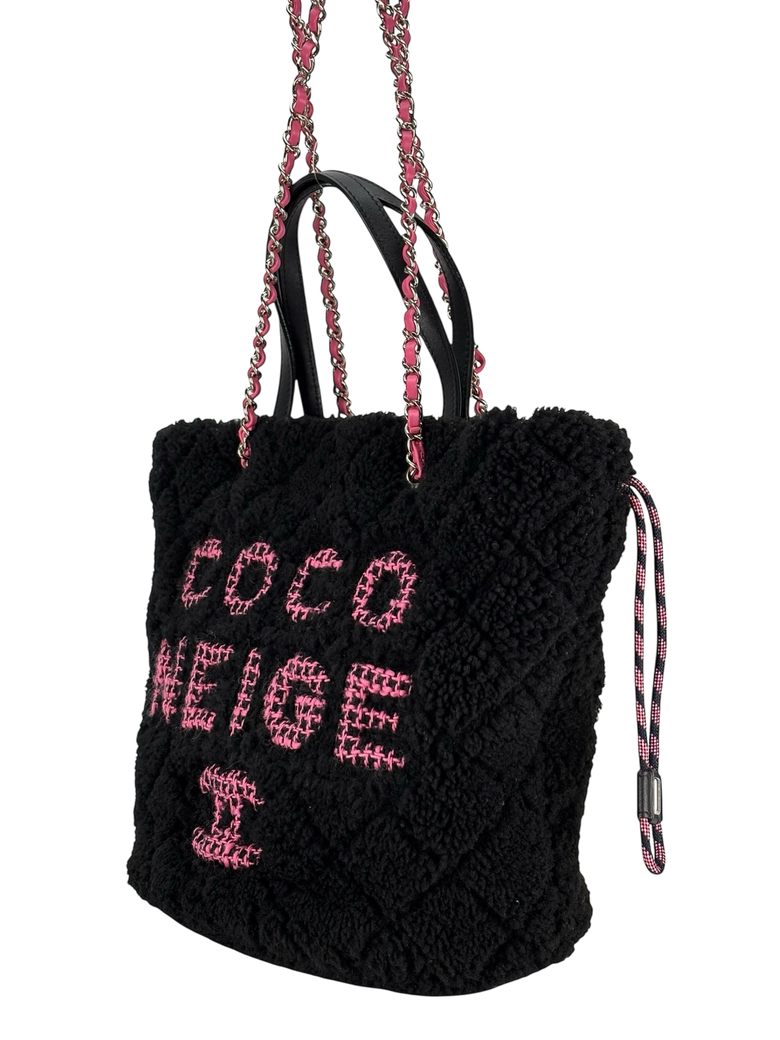 CHANEL - Black Coco Neige Quilted Shearling Tote