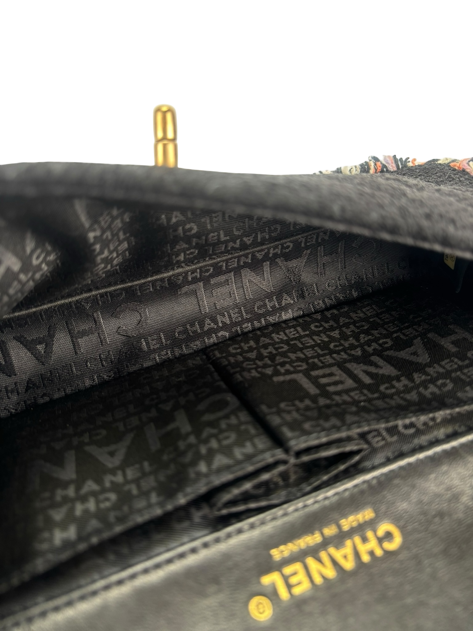 CHANEL - Black and Multi Tweed East West Classic Single Flap Bag