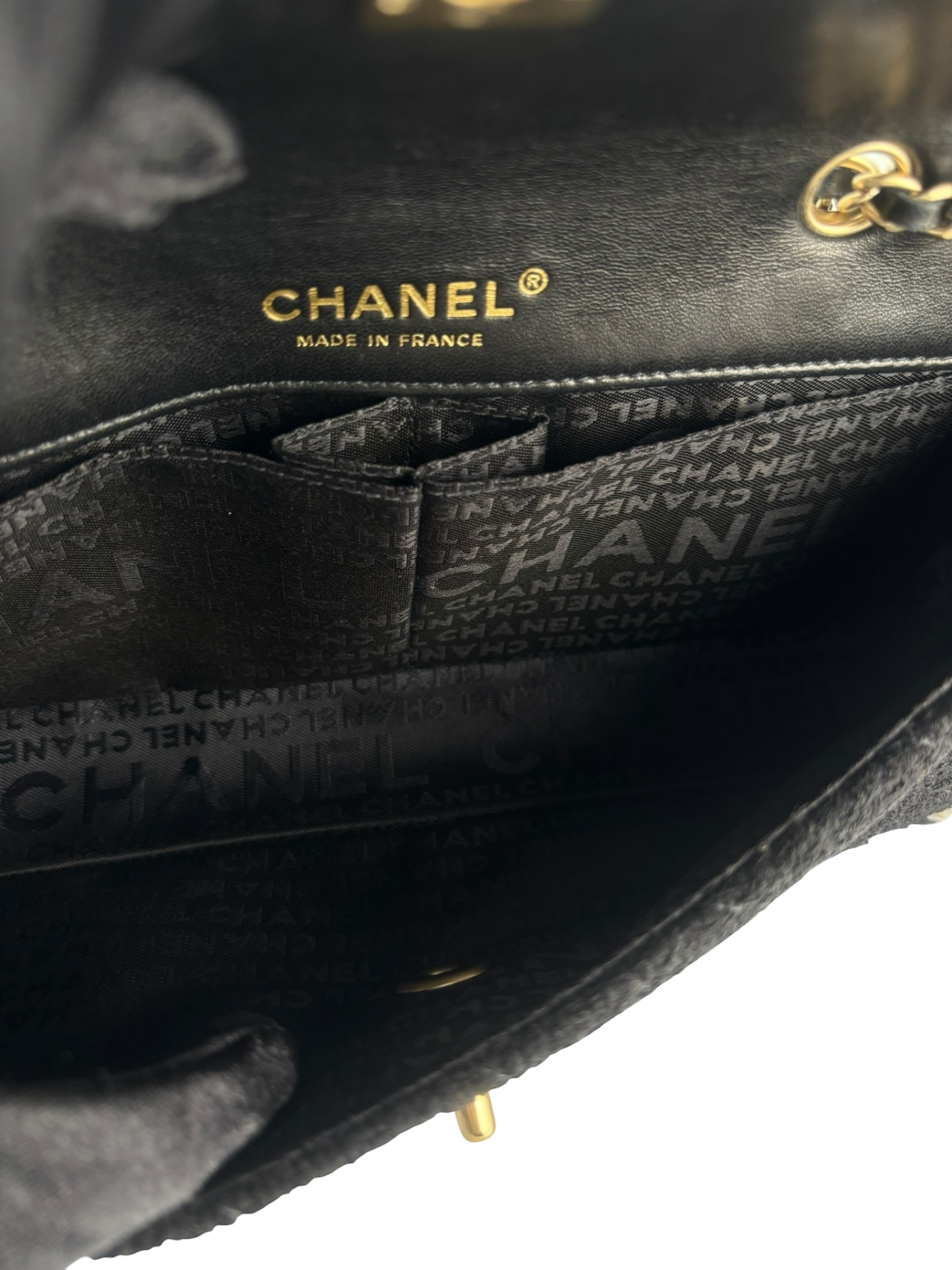 CHANEL - Black and Multi Tweed East West Classic Single Flap Bag