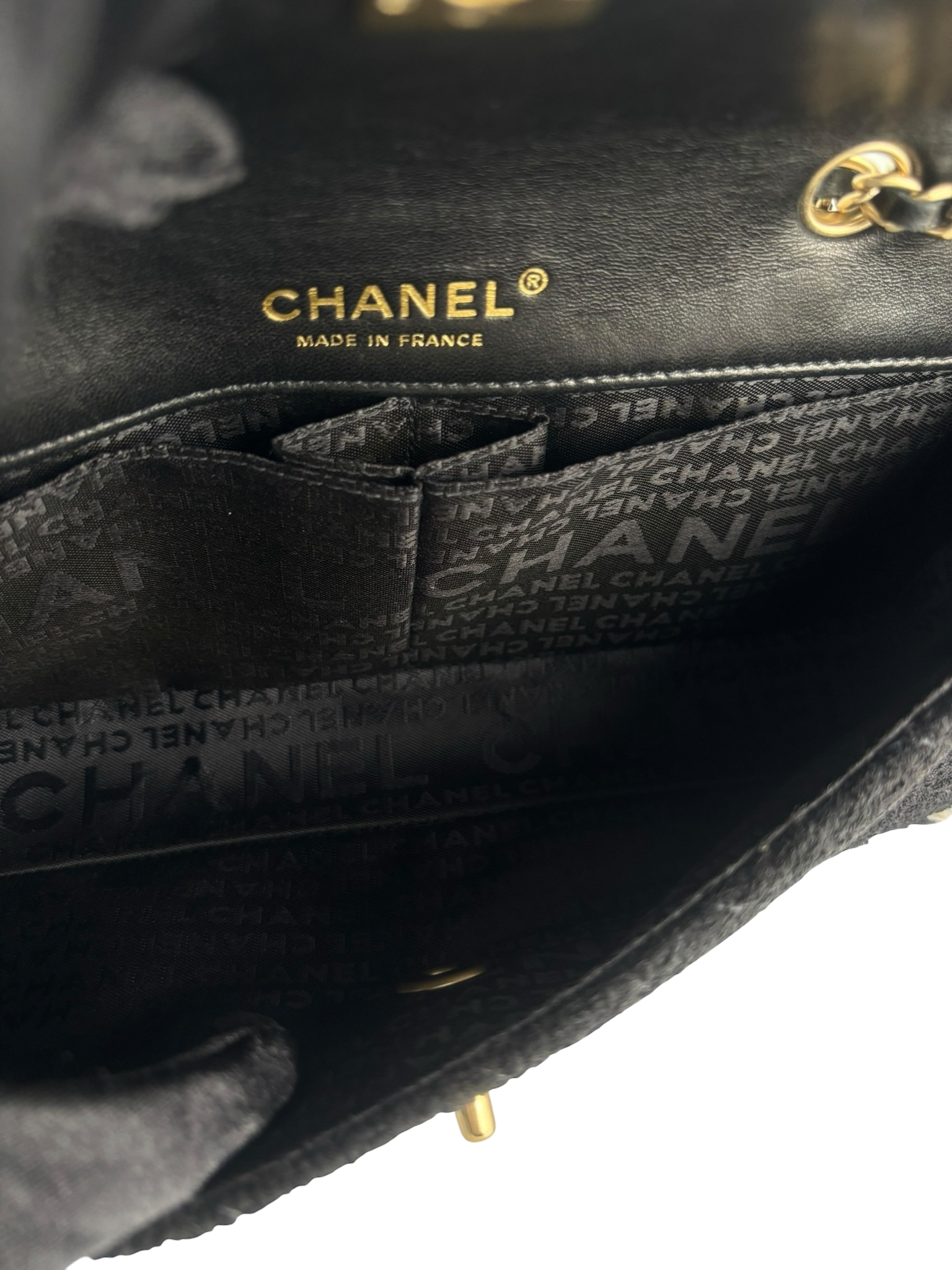 CHANEL - Black and Multi Tweed East West Classic Single Flap Bag