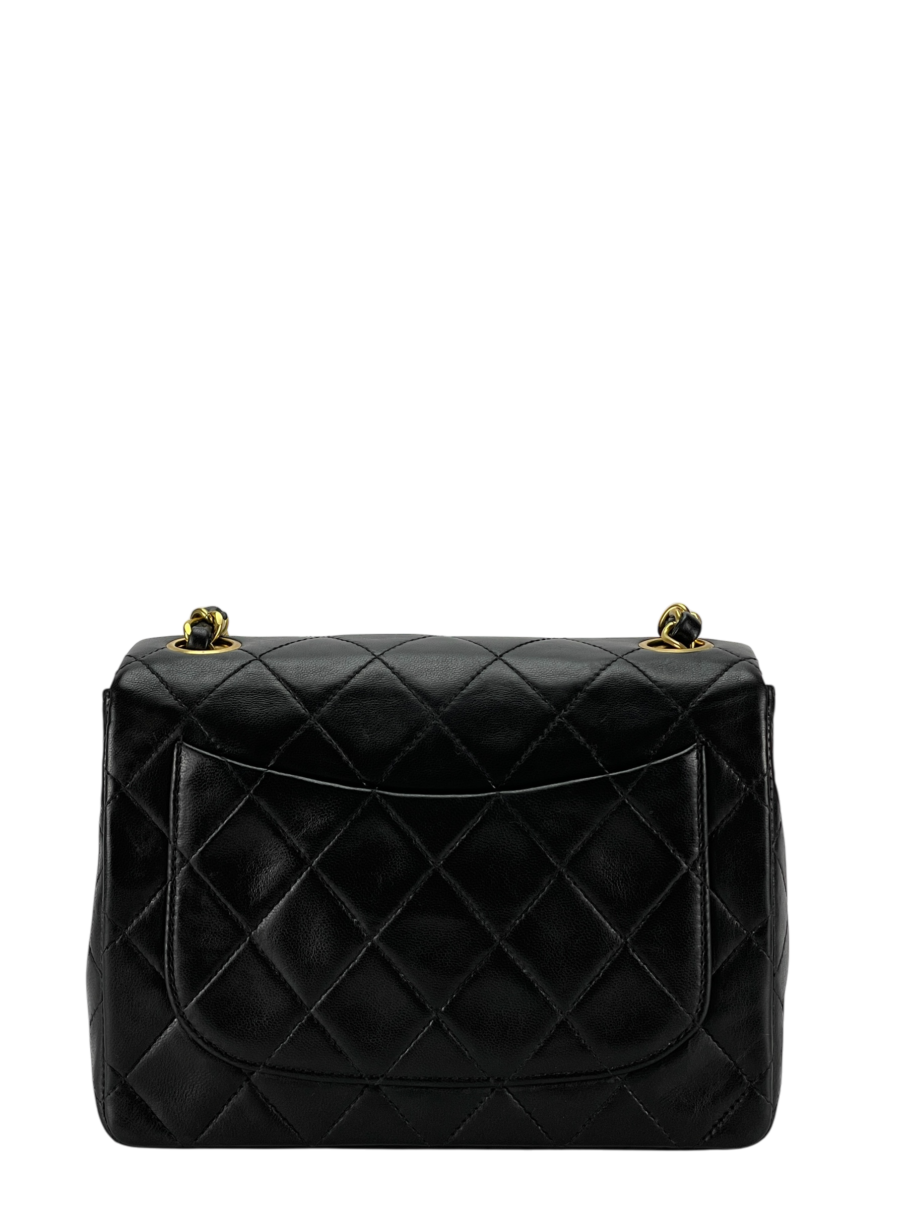 CHANEL - Mini Square Shoulder Bag Black Lambskin Gold Hardware