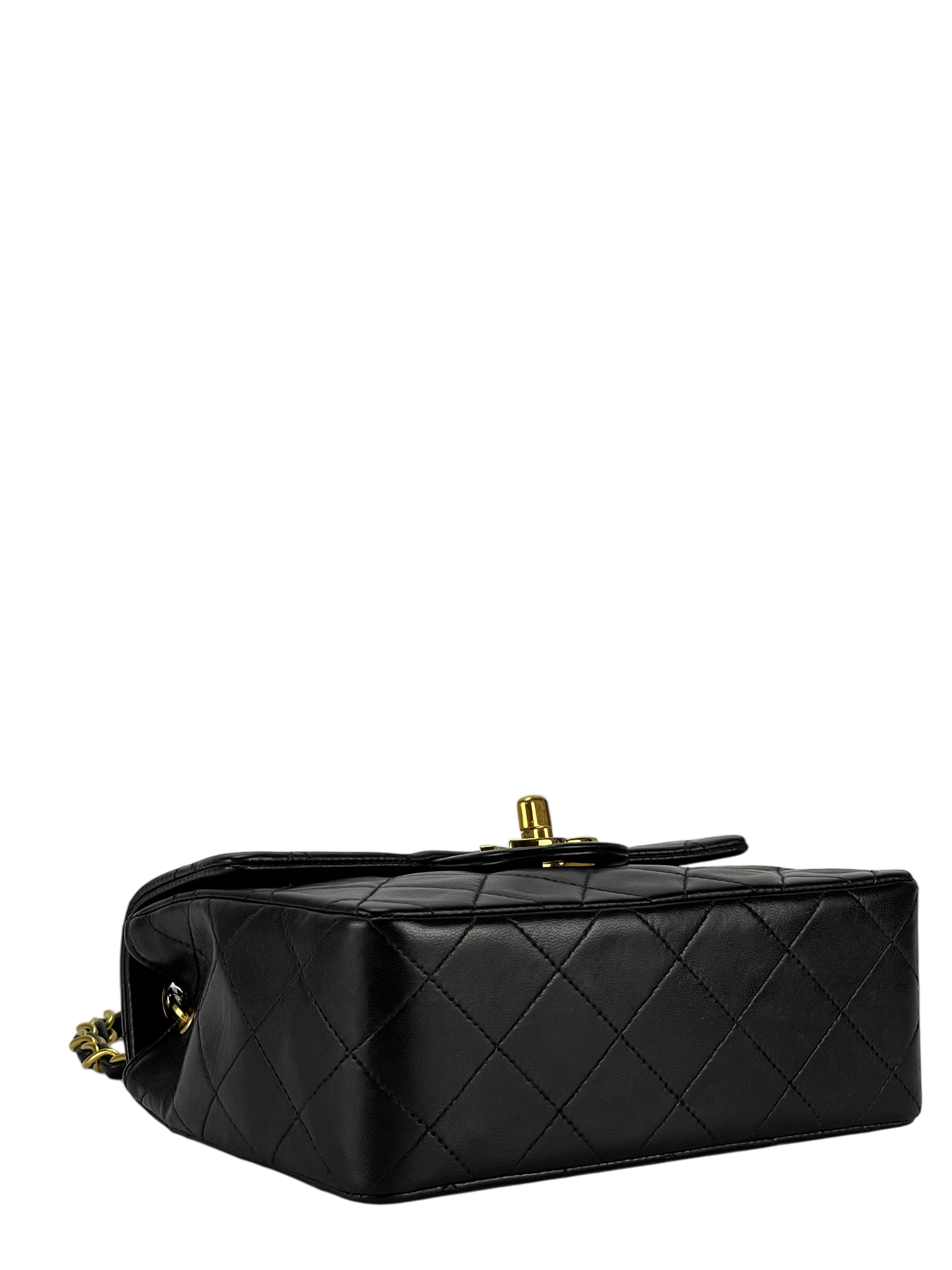 CHANEL - Mini Square Shoulder Bag Black Lambskin Gold Hardware