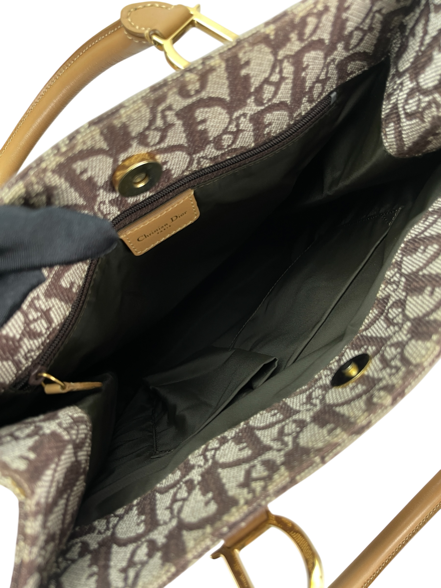 CHRISTIAN DIOR - Beige Brown Trotter Monogram Tote Bag