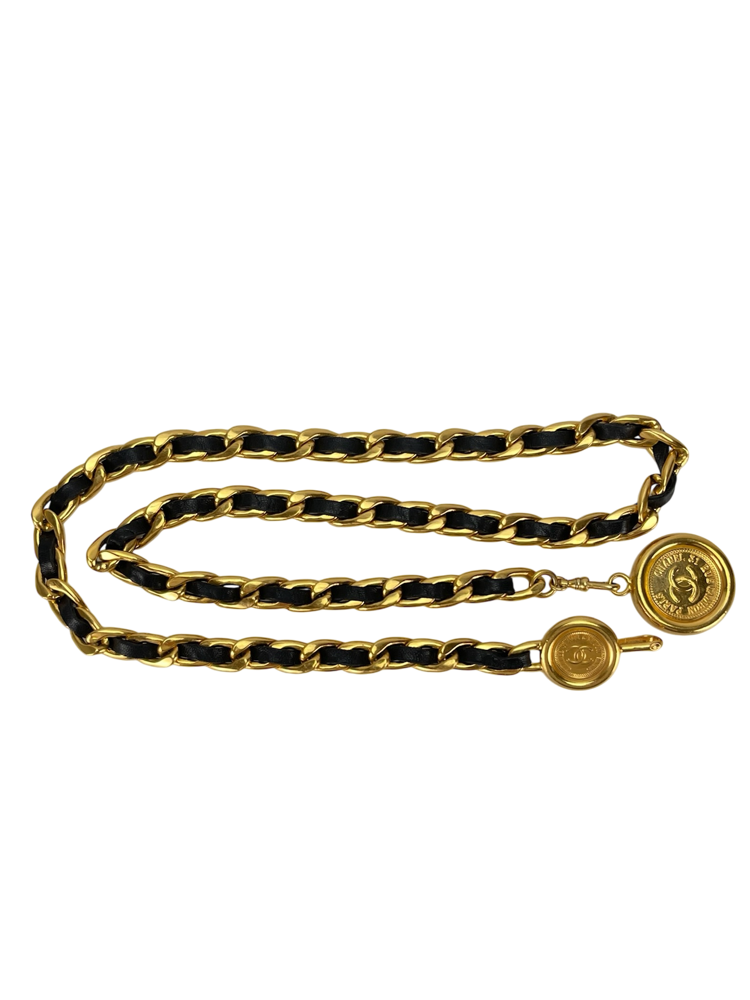 CHANEL -  Vintage Gold & Leather Coin Belt