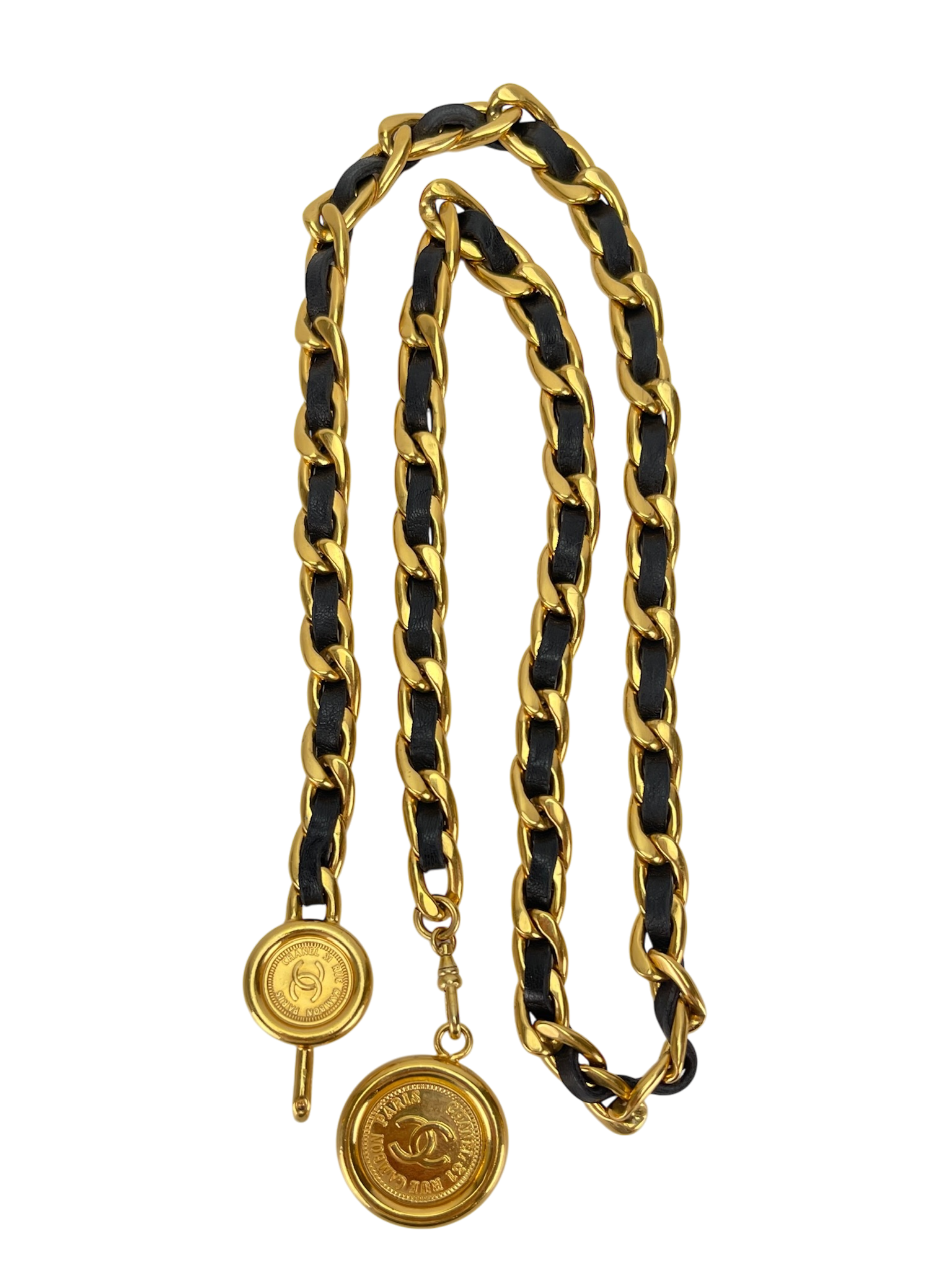CHANEL -  Vintage Gold & Leather Coin Belt