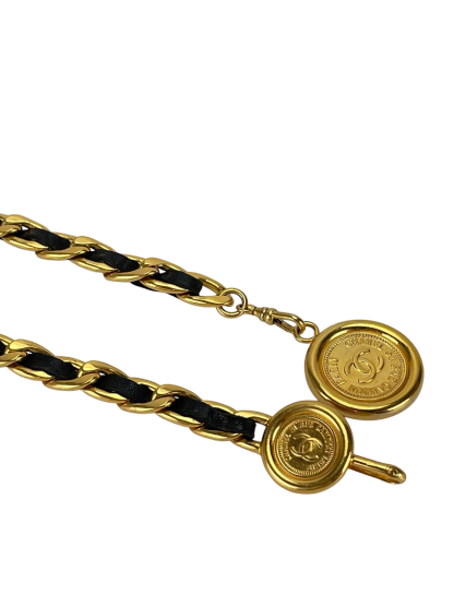 CHANEL -  Vintage Gold & Leather Coin Belt