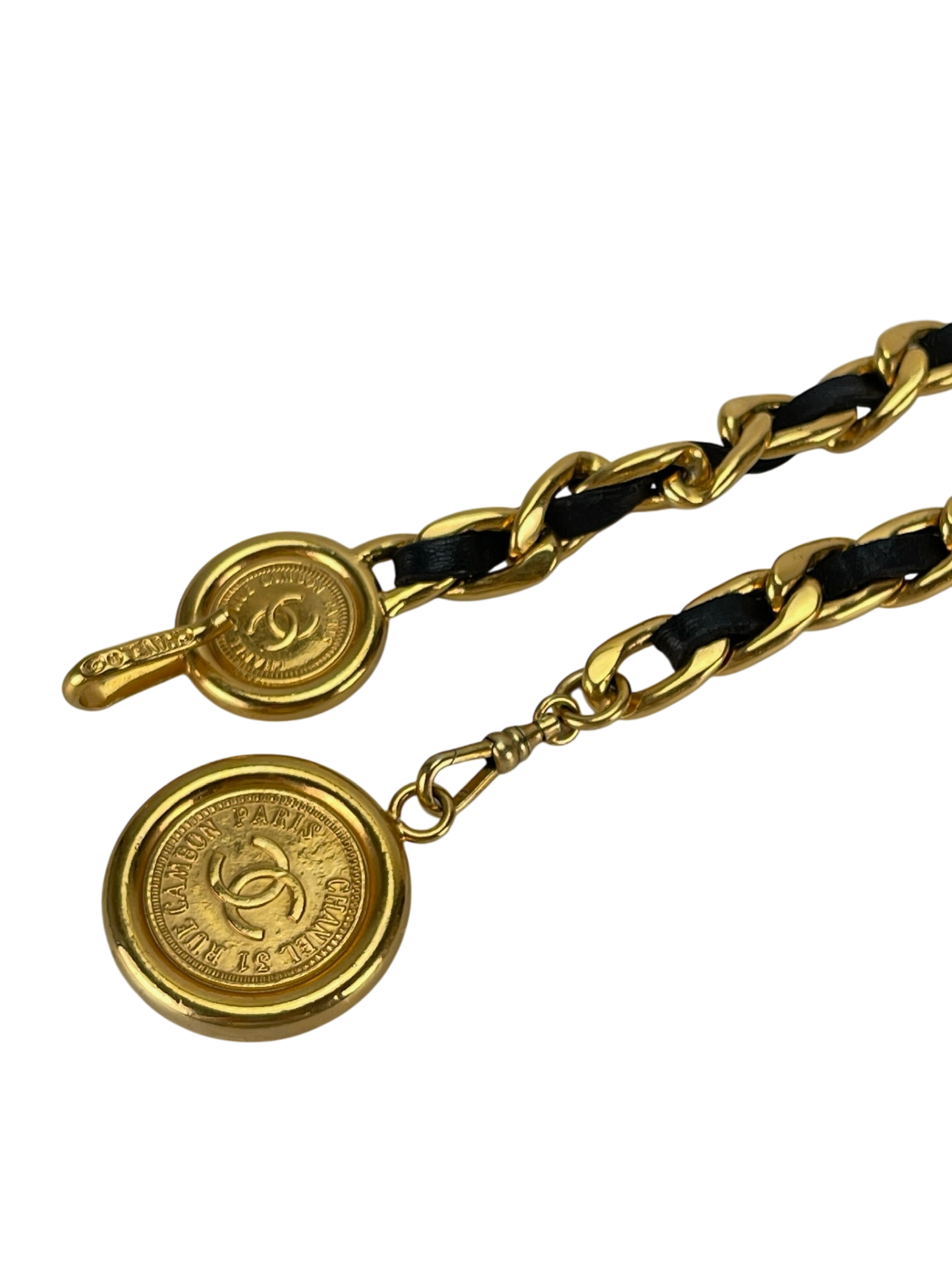 CHANEL -  Vintage Gold & Leather Coin Belt