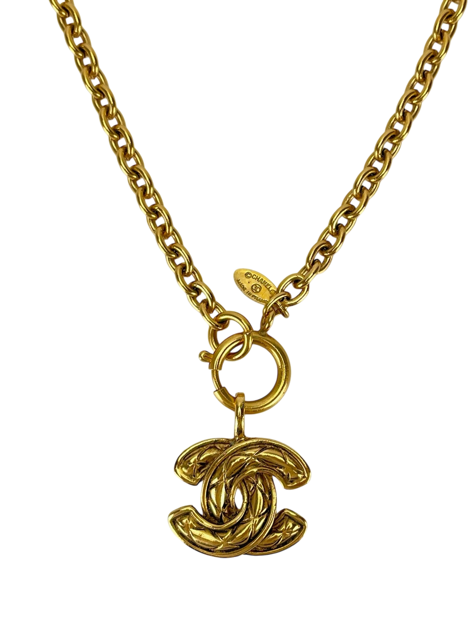 CHANEL - Gold CC logo Metal Necklace 