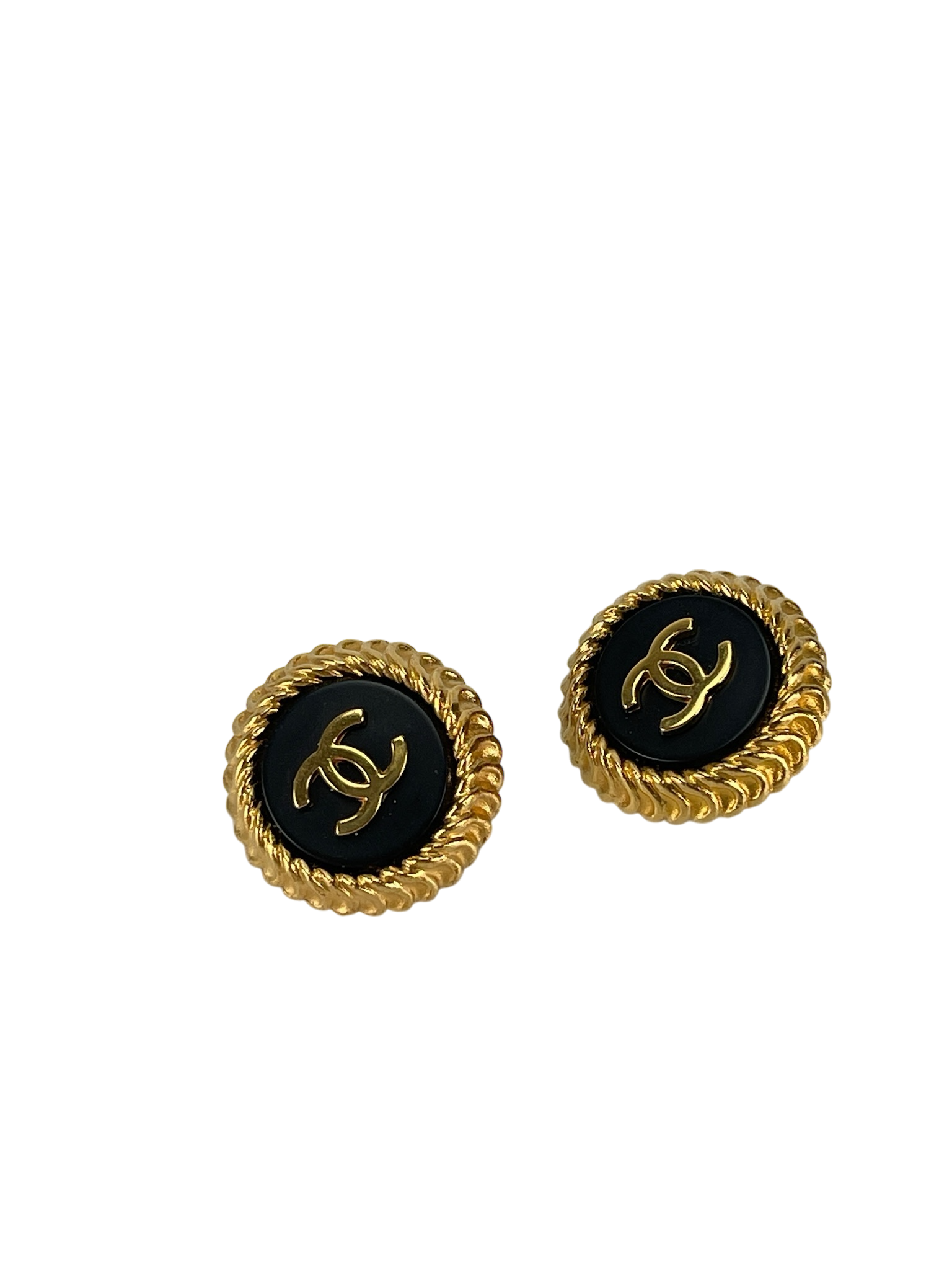 CHANEL - 95P Gold Black Coco Mark Vintage Earrings Accessories