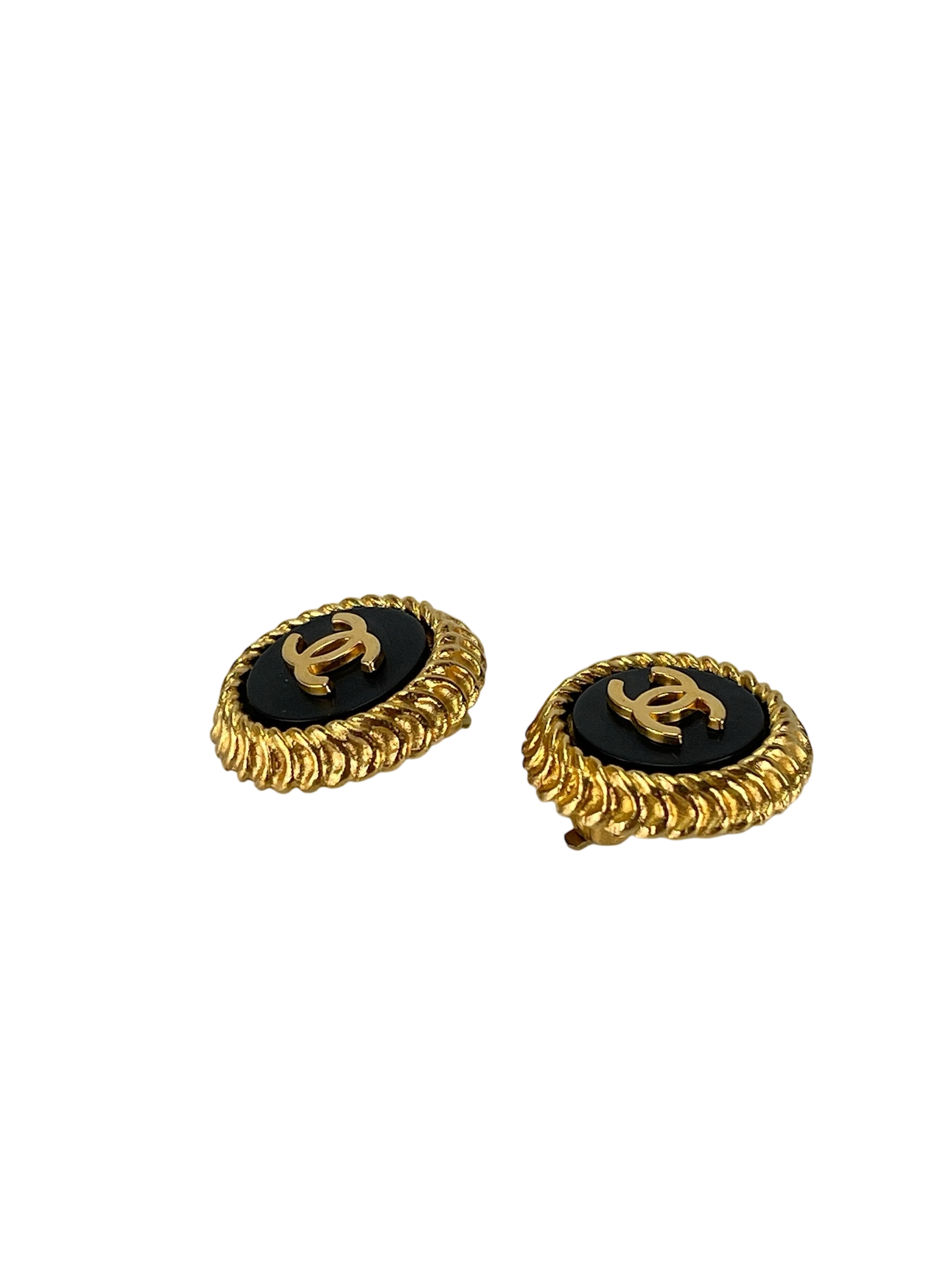 CHANEL - 95P Gold Black Coco Mark Vintage Earrings Accessories