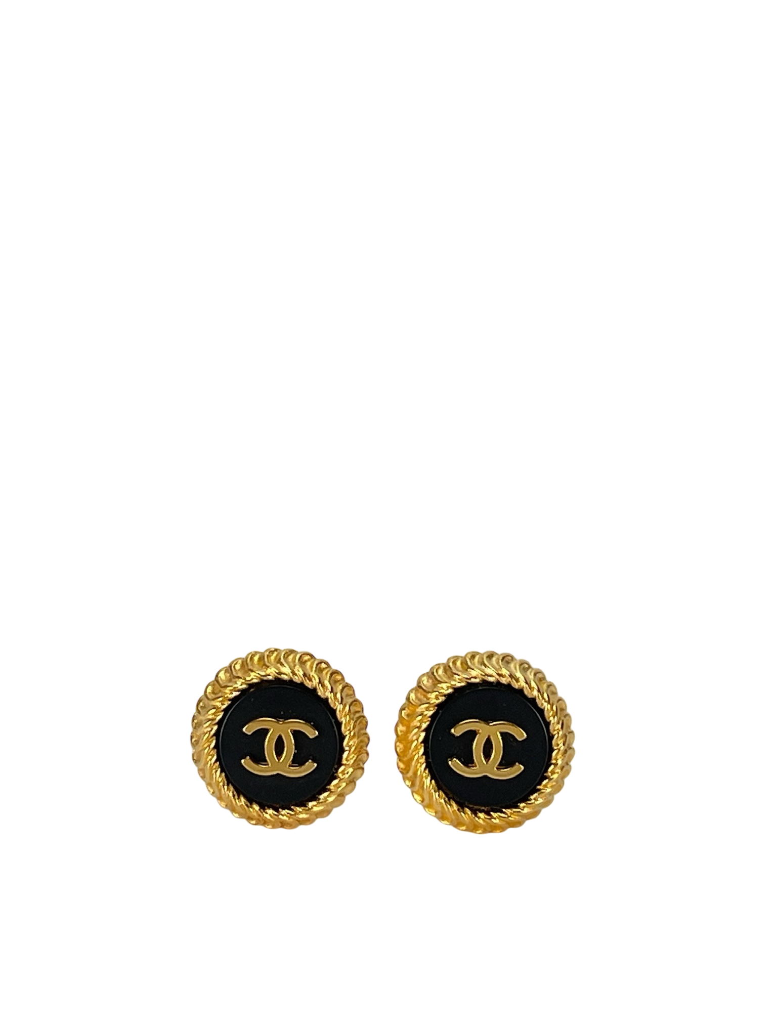 CHANEL - 95P Gold Black Coco Mark Vintage Earrings Accessories