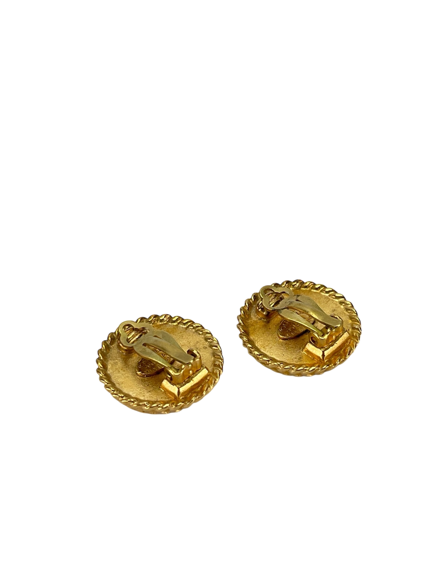 CHANEL - 95P Gold Black Coco Mark Vintage Earrings Accessories