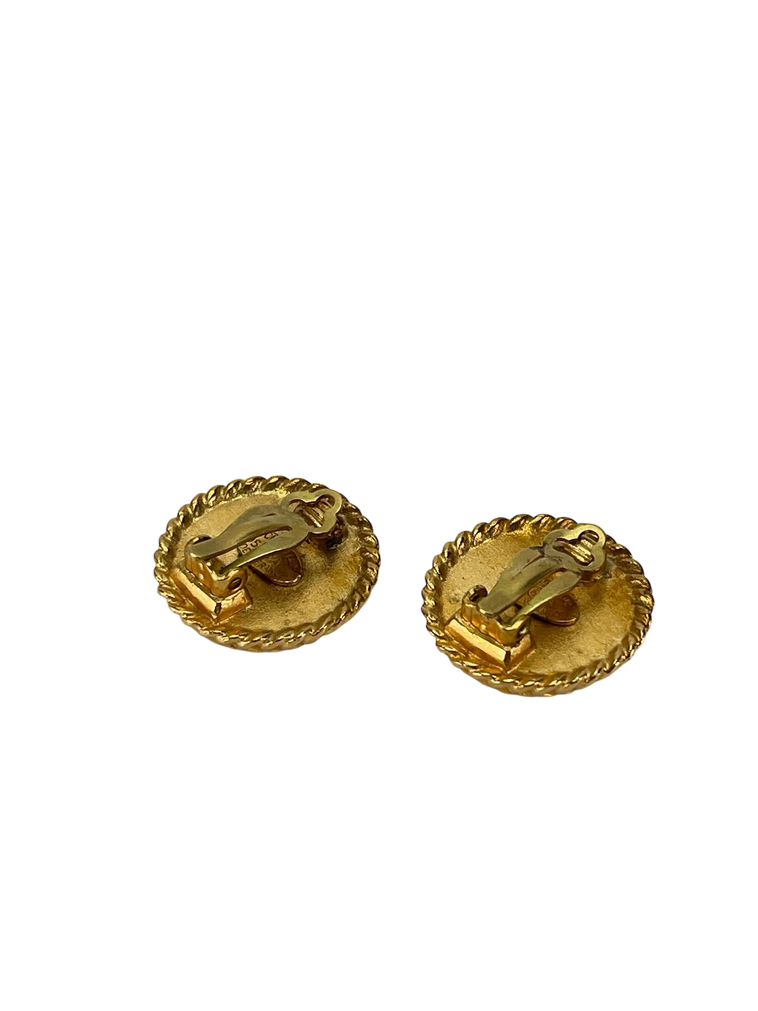 CHANEL - 95P Gold Black Coco Mark Vintage Earrings Accessories