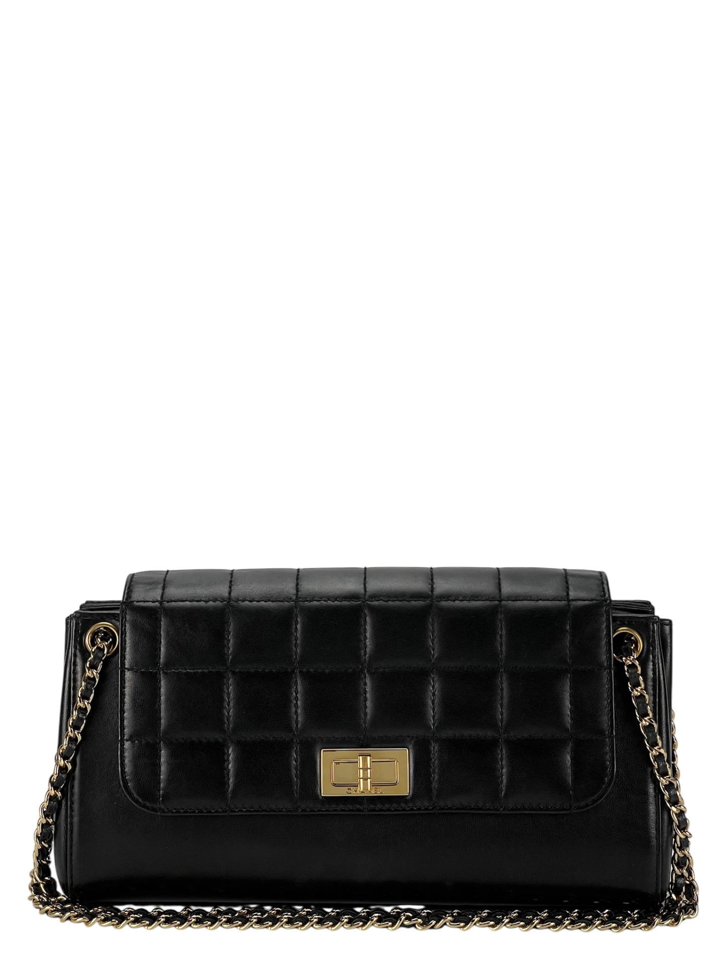 CHANEL - 2.55 Chocolate Bar Chain Shoulder Bag Black Lambskin Gold Hardware