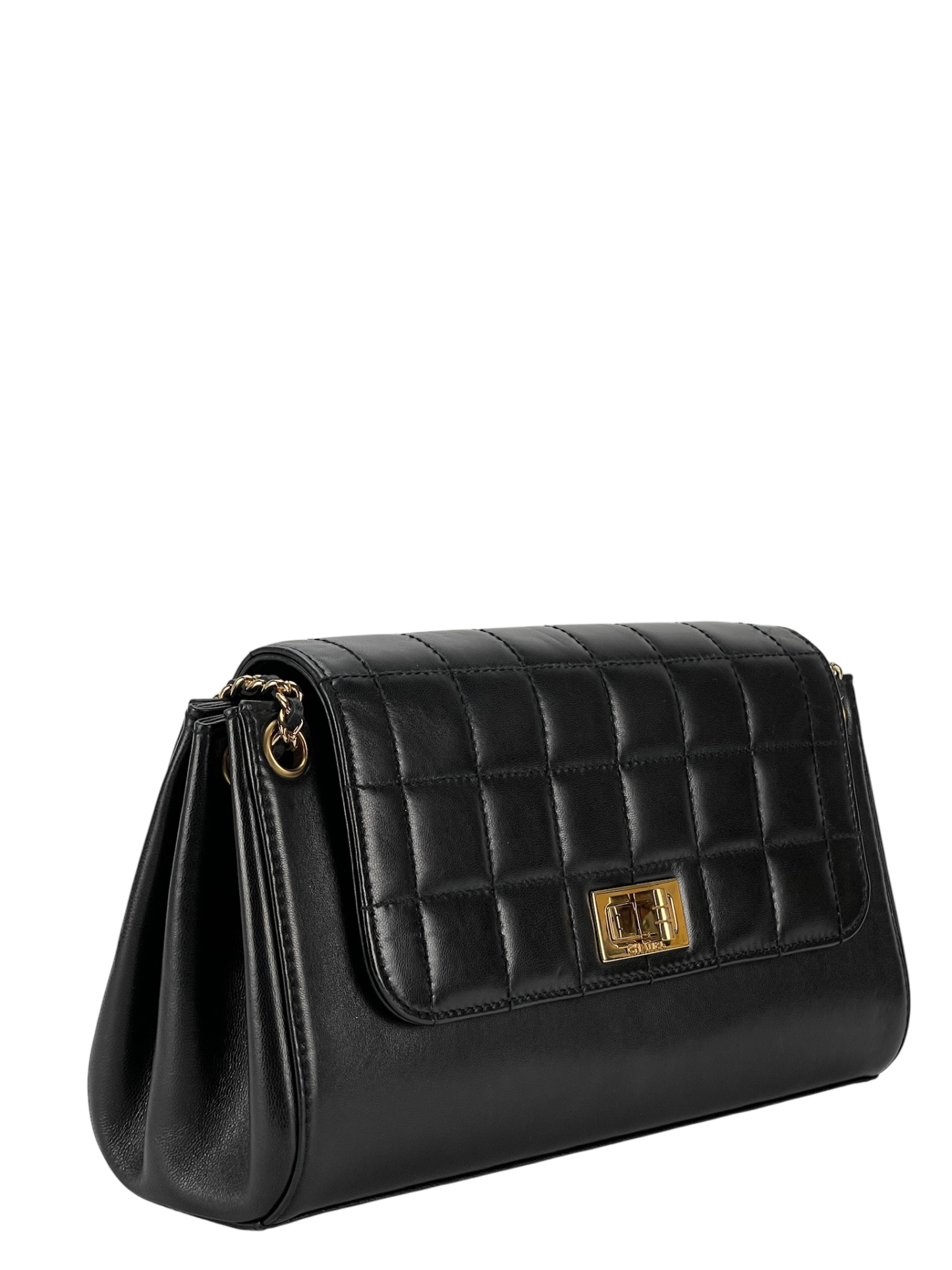 CHANEL - 2.55 Chocolate Bar Chain Shoulder Bag Black Lambskin Gold Hardware
