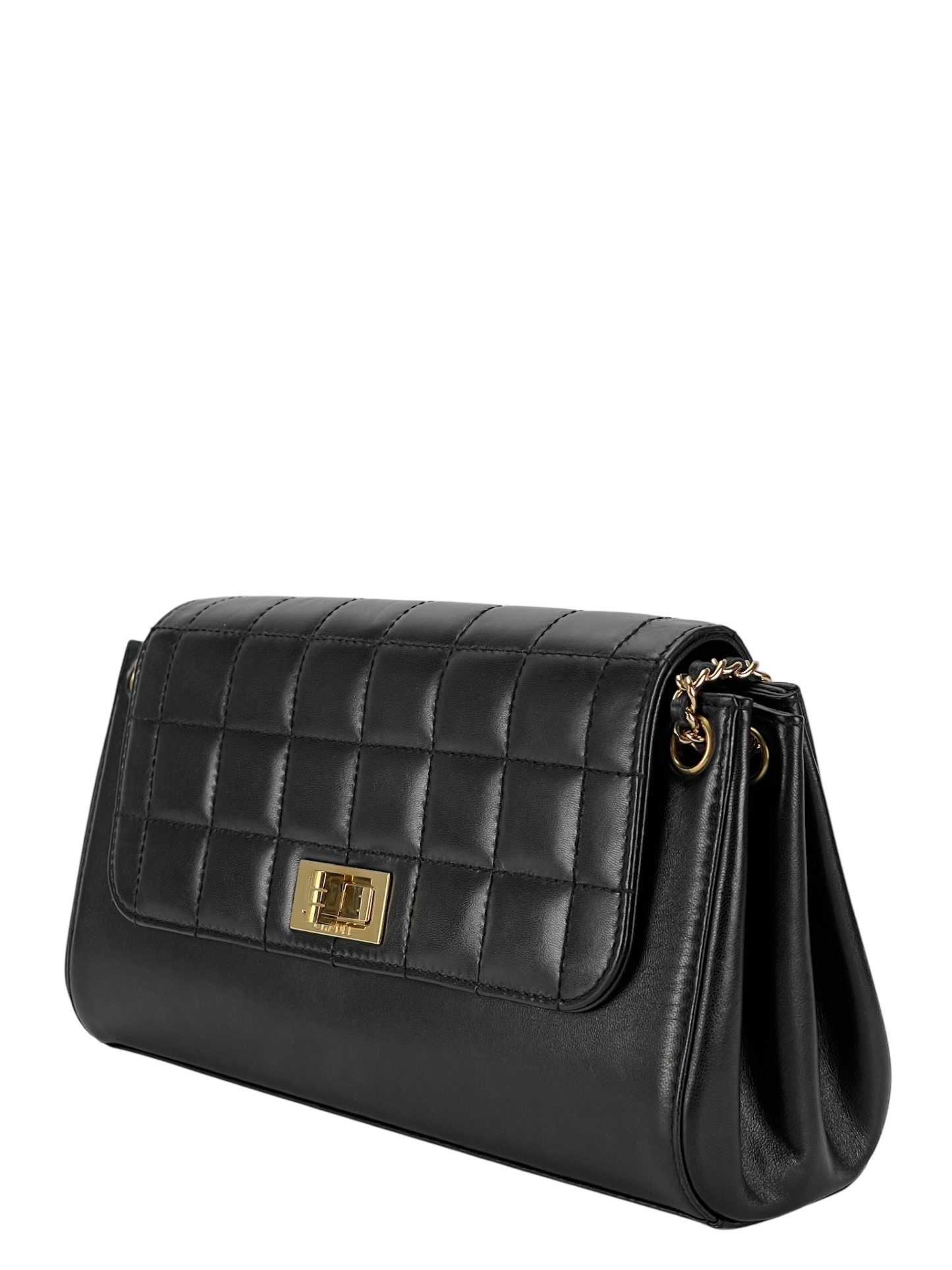 CHANEL - 2.55 Chocolate Bar Chain Shoulder Bag Black Lambskin Gold Hardware