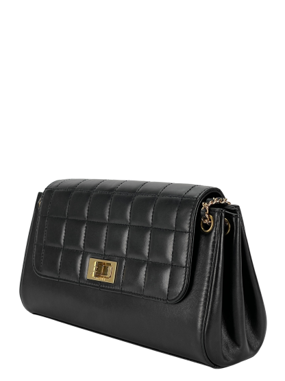 CHANEL - 2.55 Chocolate Bar Chain Shoulder Bag Black Lambskin Gold Hardware