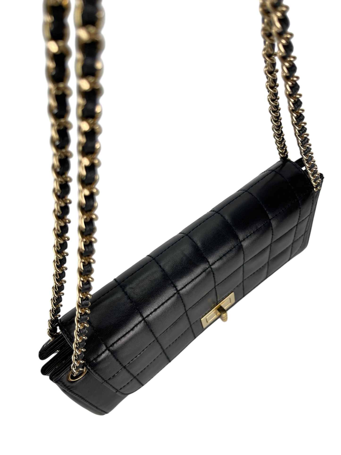 CHANEL - 2.55 Chocolate Bar Chain Shoulder Bag Black Lambskin Gold Hardware