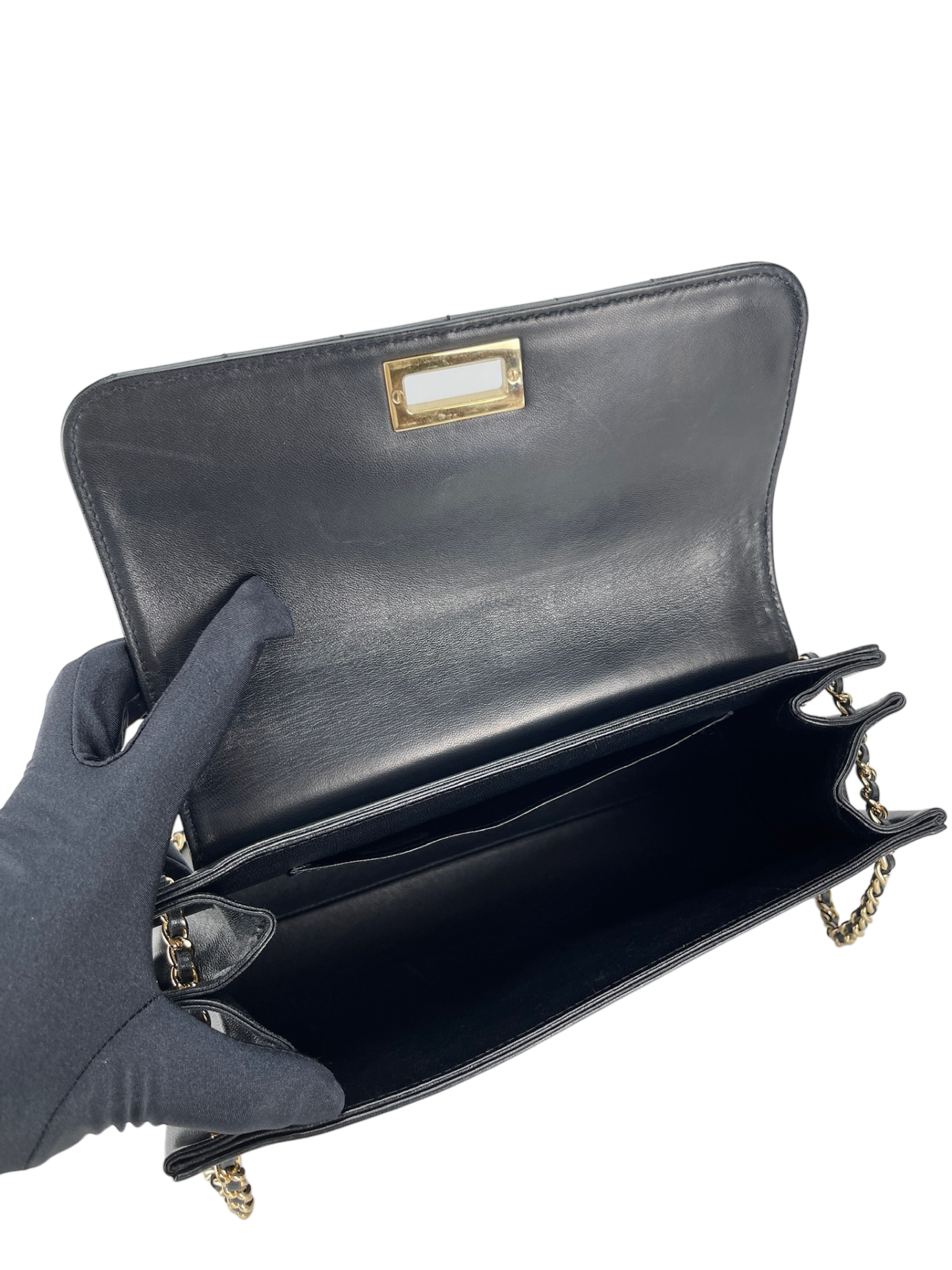 CHANEL - 2.55 Chocolate Bar Chain Shoulder Bag Black Lambskin Gold Hardware