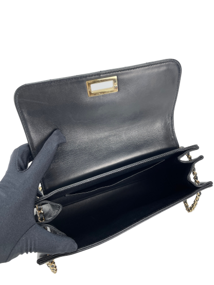 CHANEL - 2.55 Chocolate Bar Chain Shoulder Bag Black Lambskin Gold Hardware