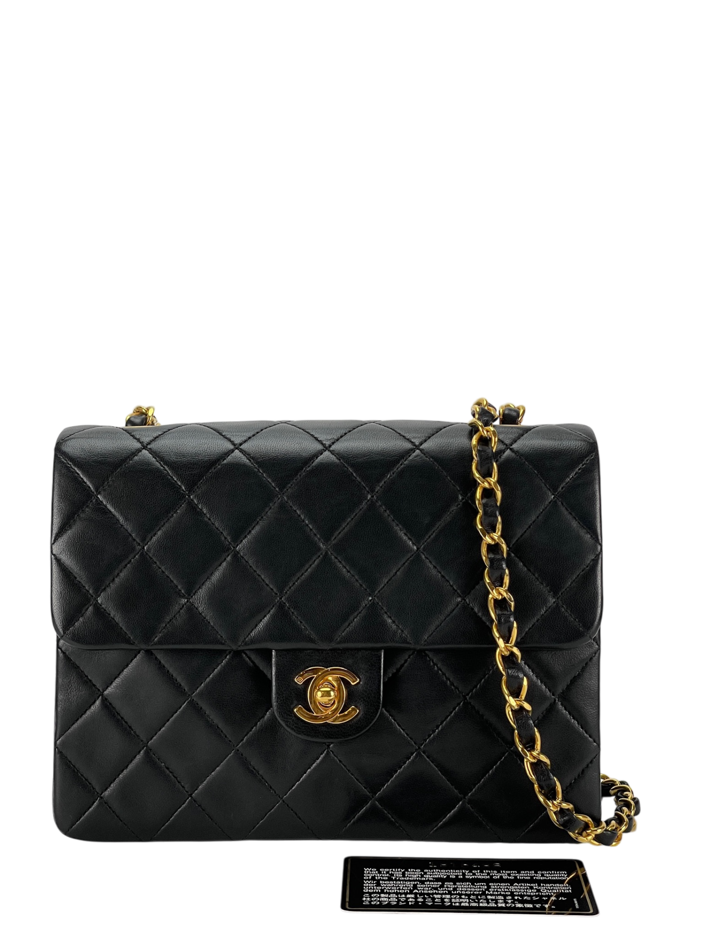 CHANEL - Mini Square Shoulder Bag Black Lambskin Gold Hardware