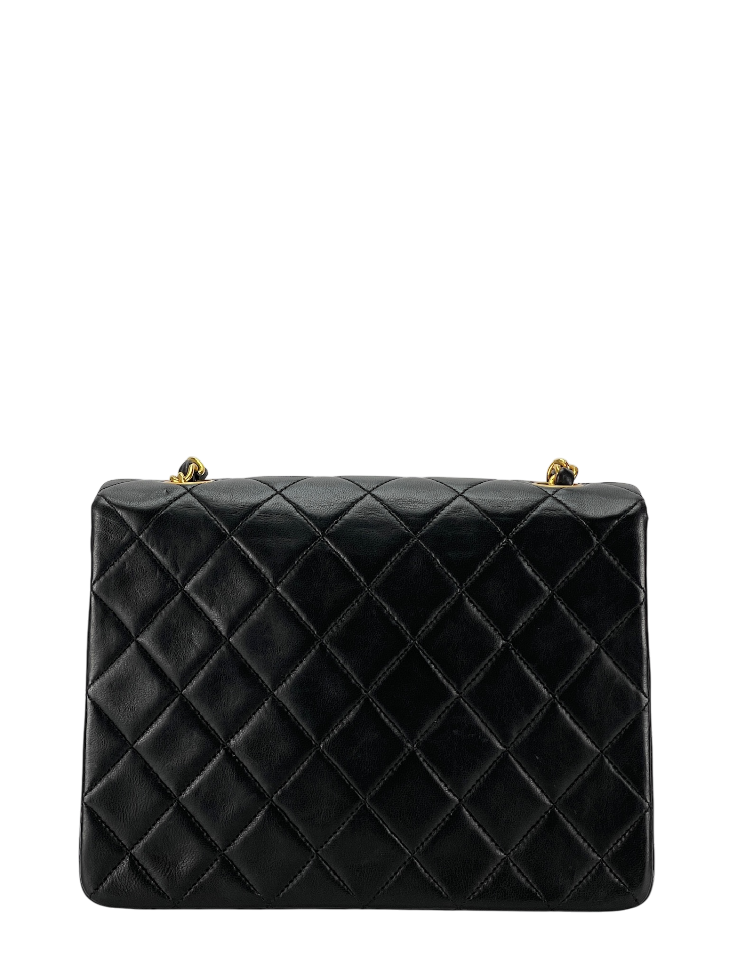 CHANEL - Mini Square Shoulder Bag Black Lambskin Gold Hardware