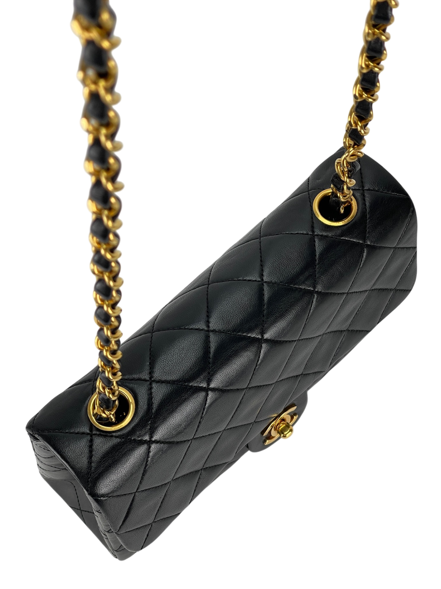 CHANEL - Mini Square Shoulder Bag Black Lambskin Gold Hardware