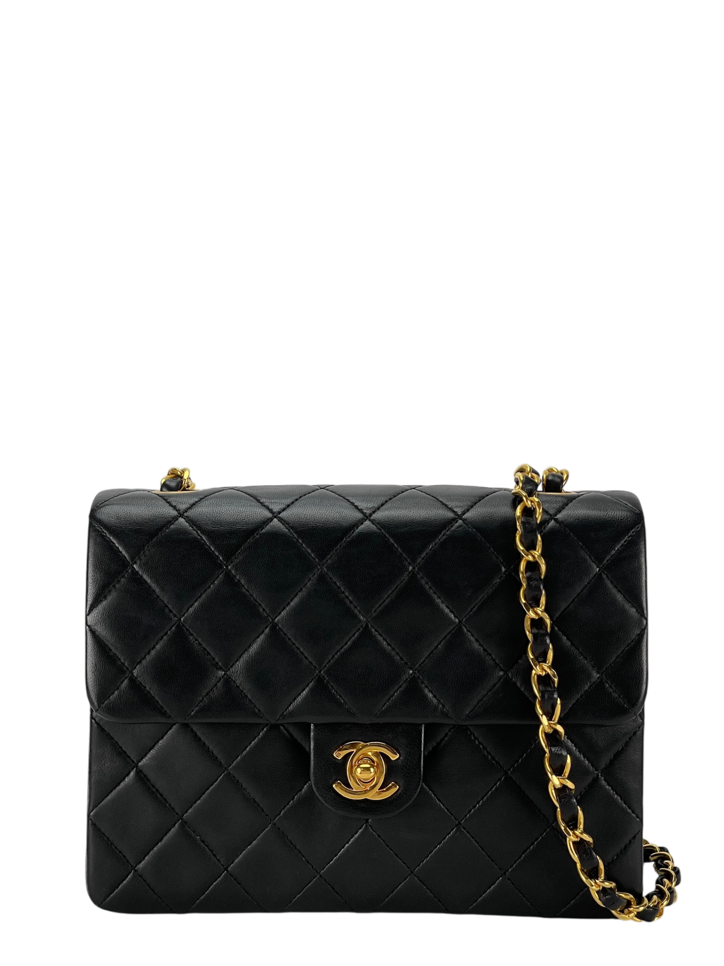 CHANEL - Mini Square Shoulder Bag Black Lambskin Gold Hardware
