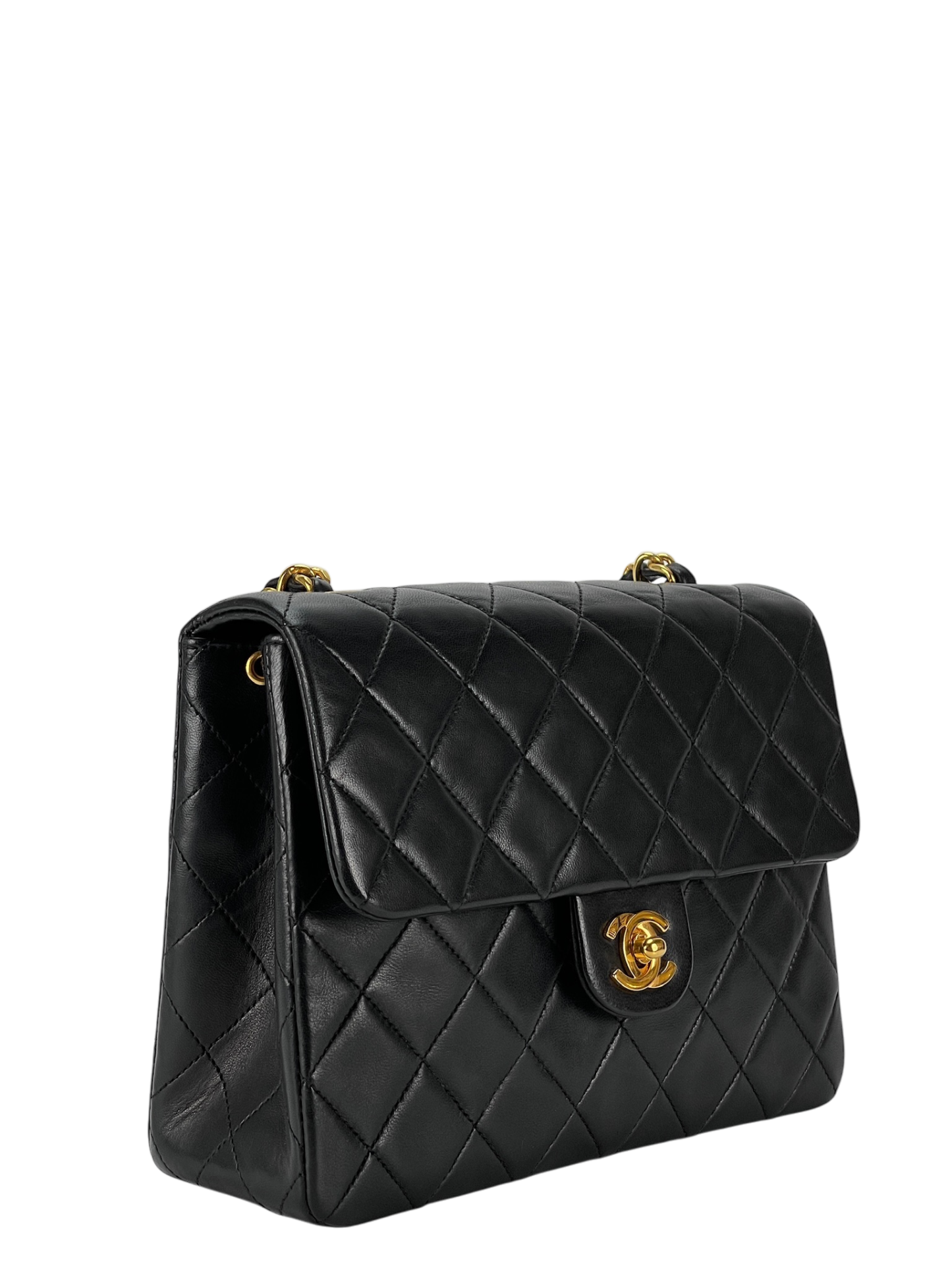CHANEL - Mini Square Shoulder Bag Black Lambskin Gold Hardware