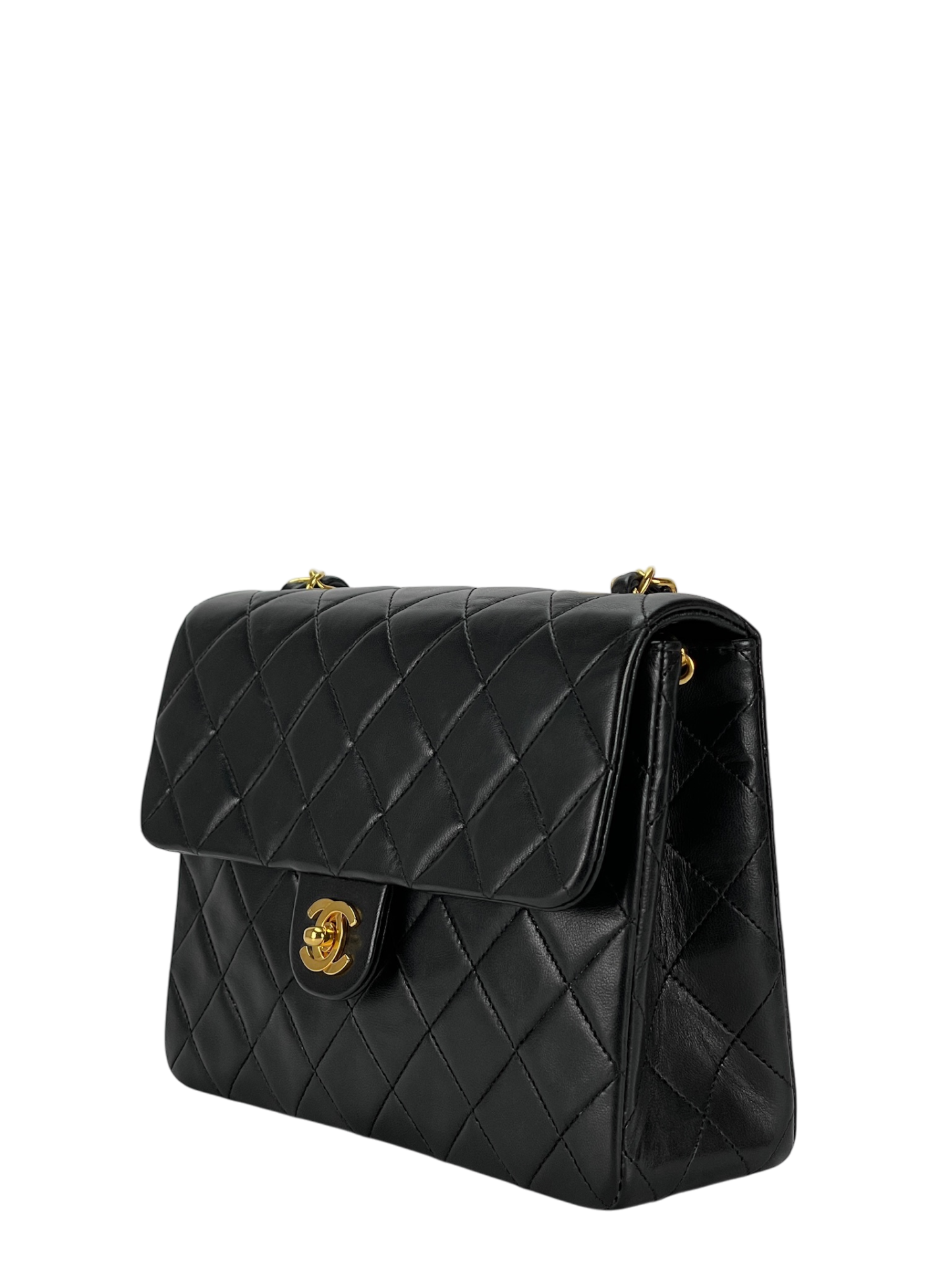 CHANEL - Mini Square Shoulder Bag Black Lambskin Gold Hardware