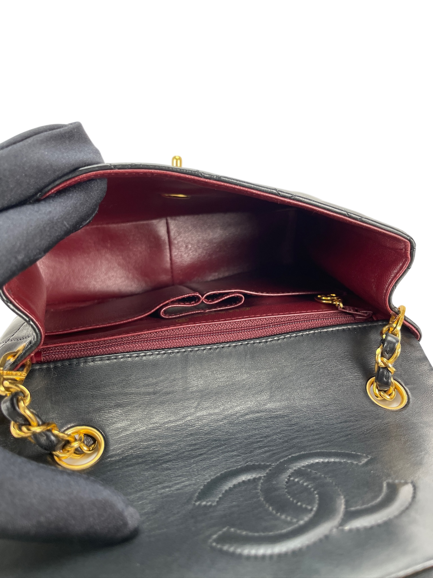CHANEL - Mini Square Shoulder Bag Black Lambskin Gold Hardware