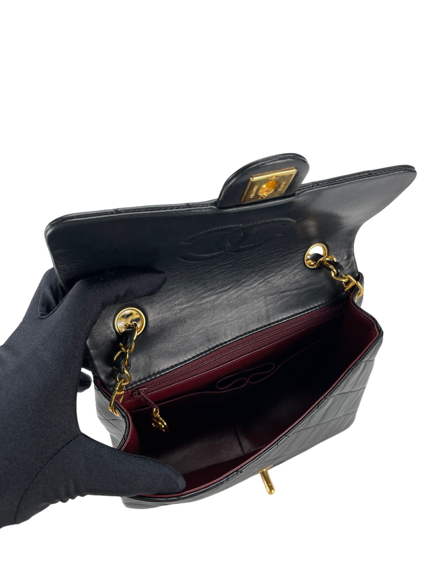 CHANEL - Mini Square Shoulder Bag Black Lambskin Gold Hardware