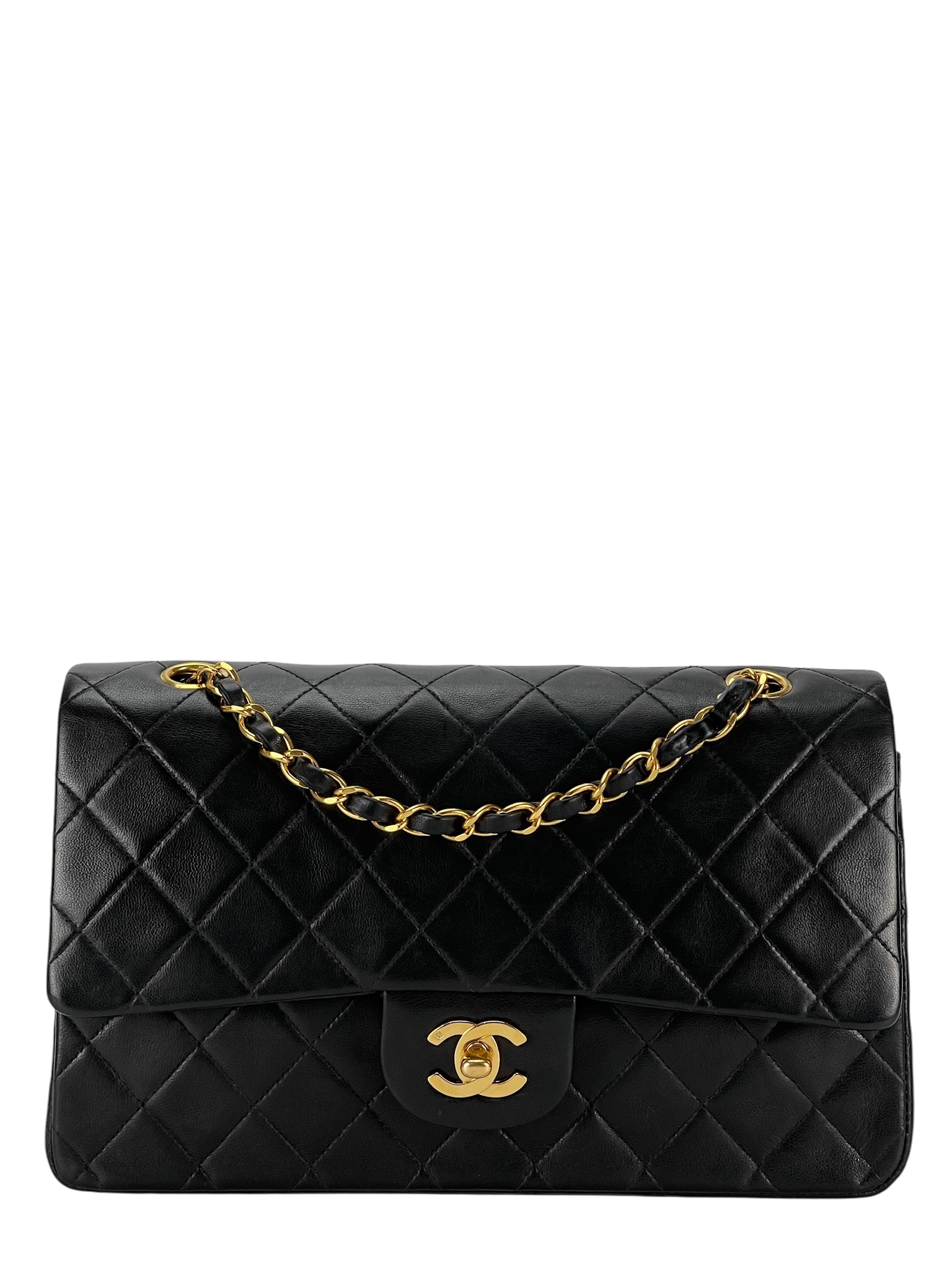 CHANEL - Medium Classic Double Flap Bag Black Lambskin Gold Hardware (CF25)