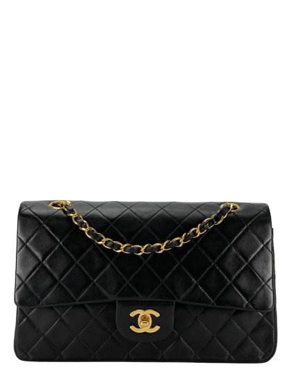CHANEL - Medium Classic Double Flap Bag Black Lambskin Gold Hardware (CF25)